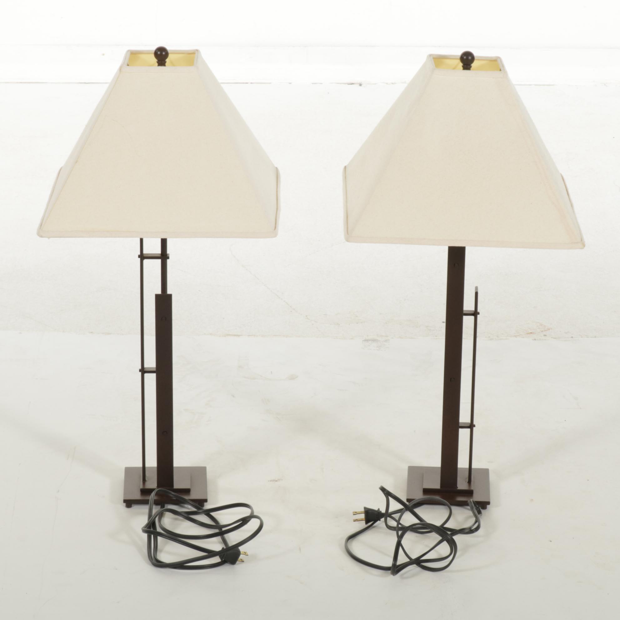 Black Metal Table Lamps With Pyramid Shades, Late 20th Century