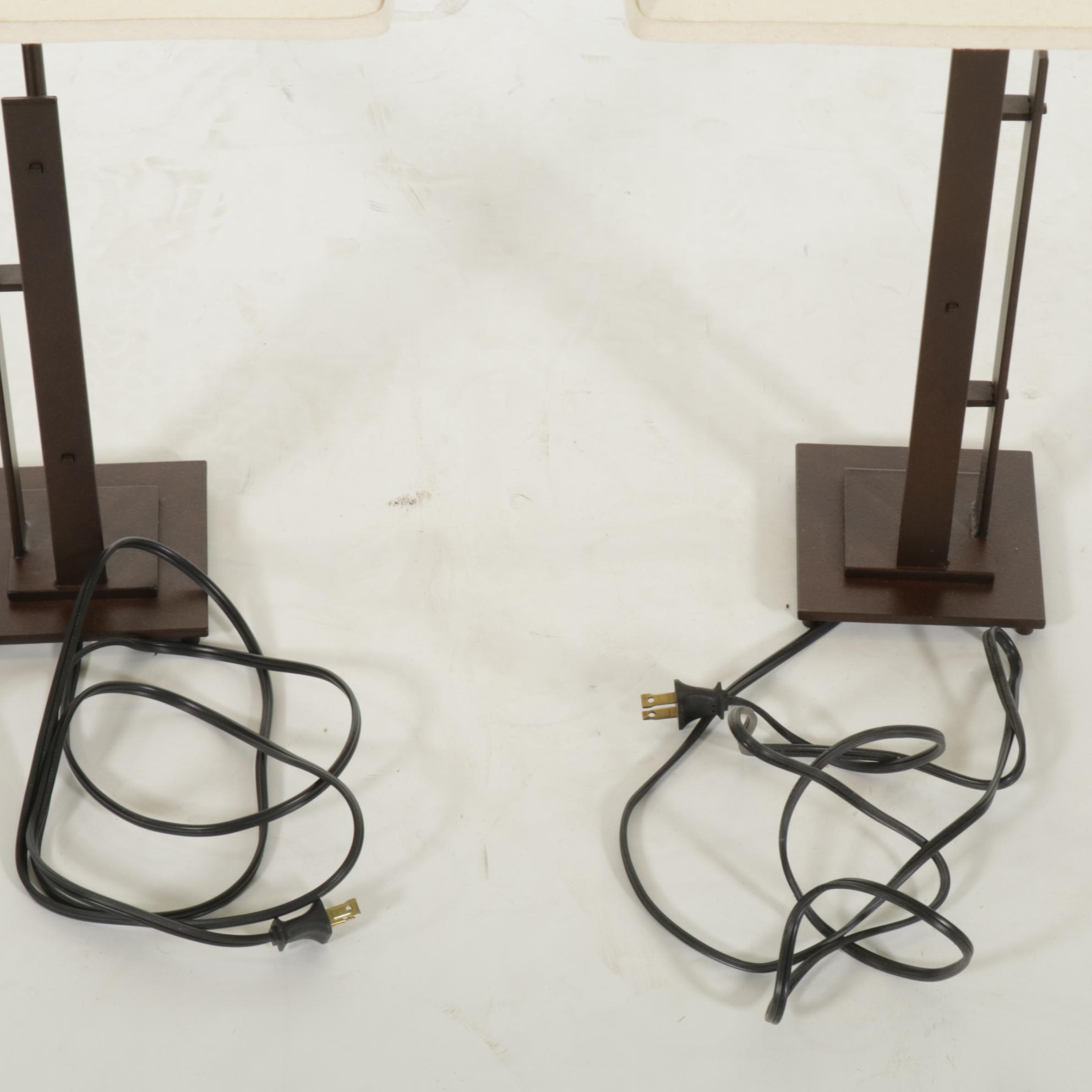 Black Metal Table Lamps With Pyramid Shades, Late 20th Century