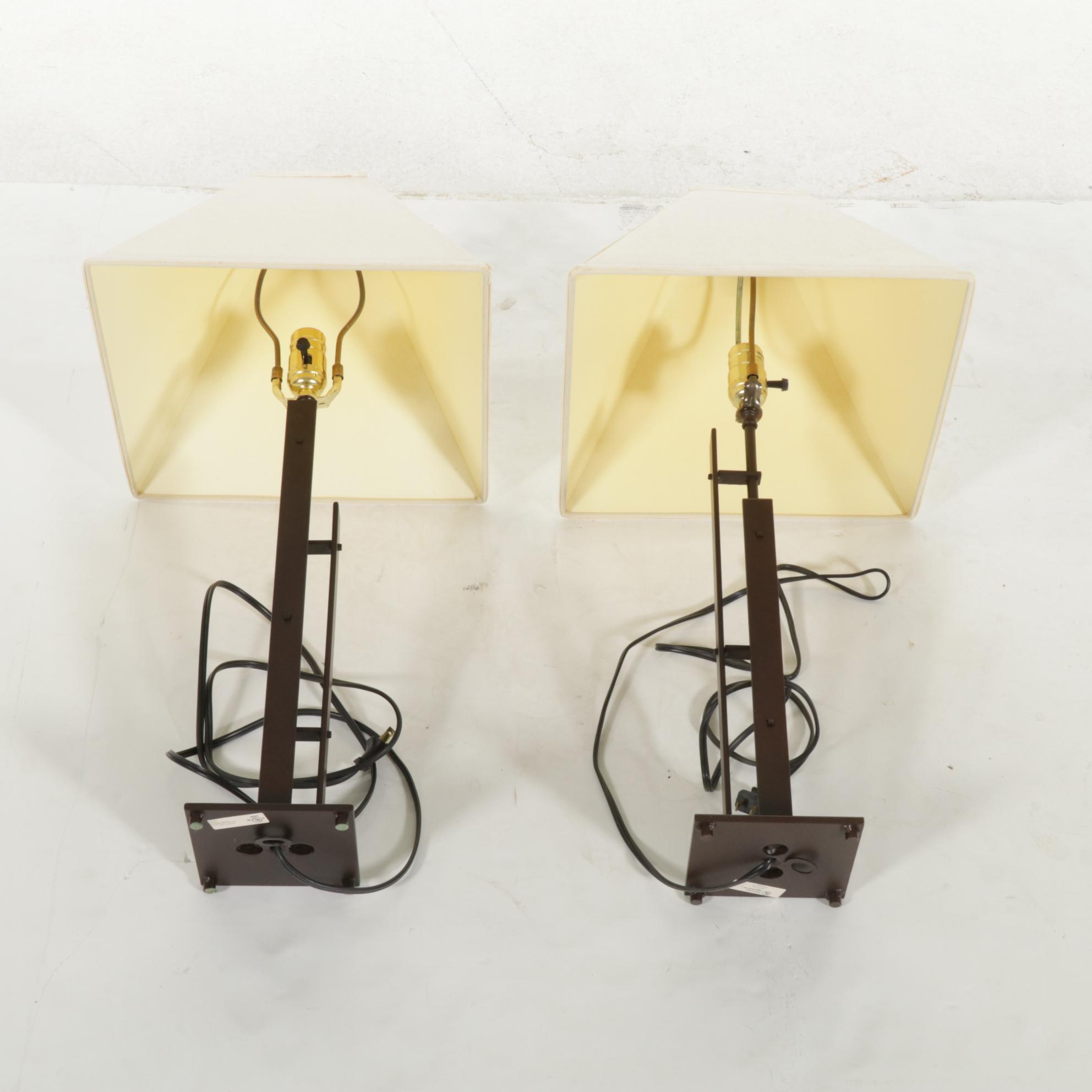 Black Metal Table Lamps With Pyramid Shades, Late 20th Century