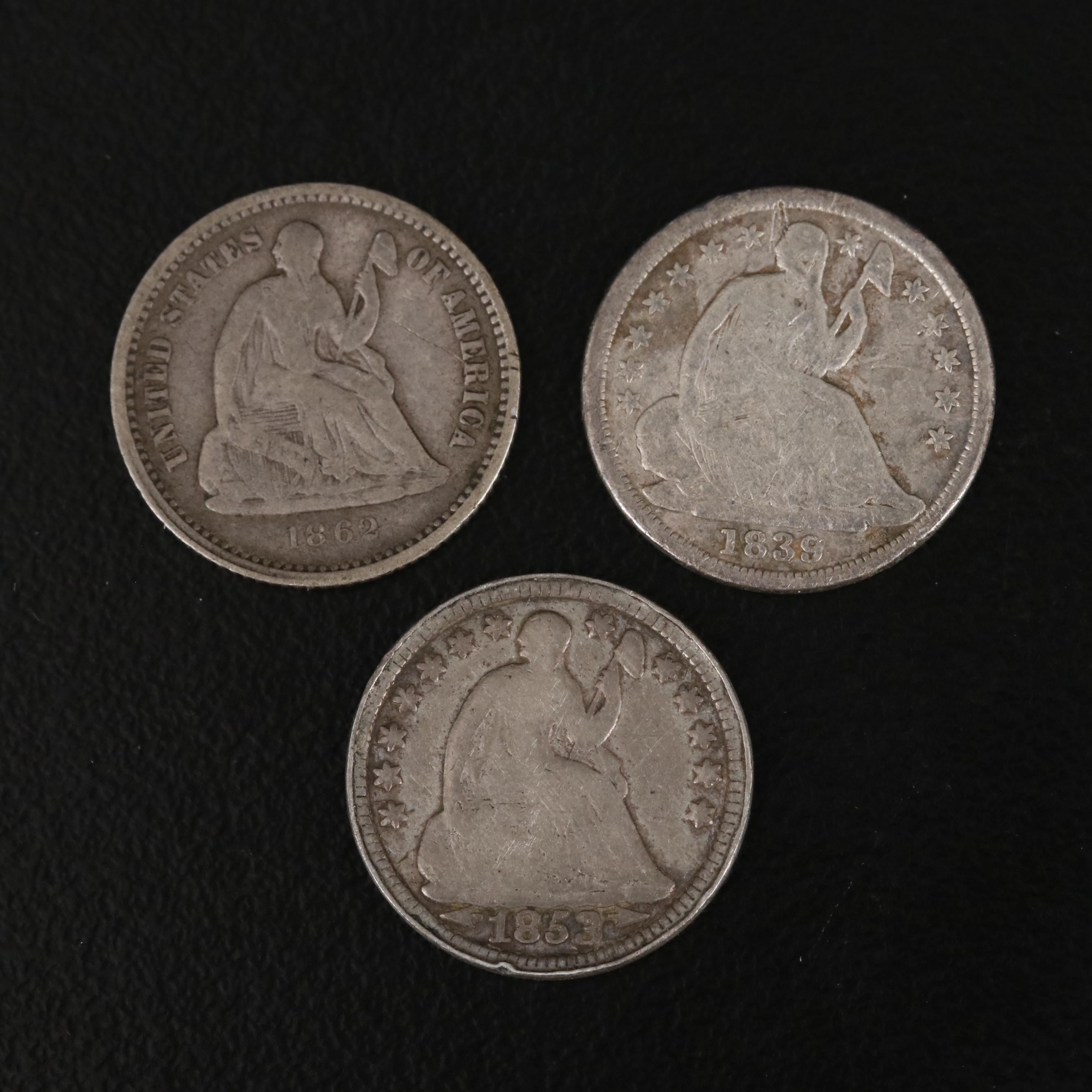 Three Liberty Seated Silver Half Dimes