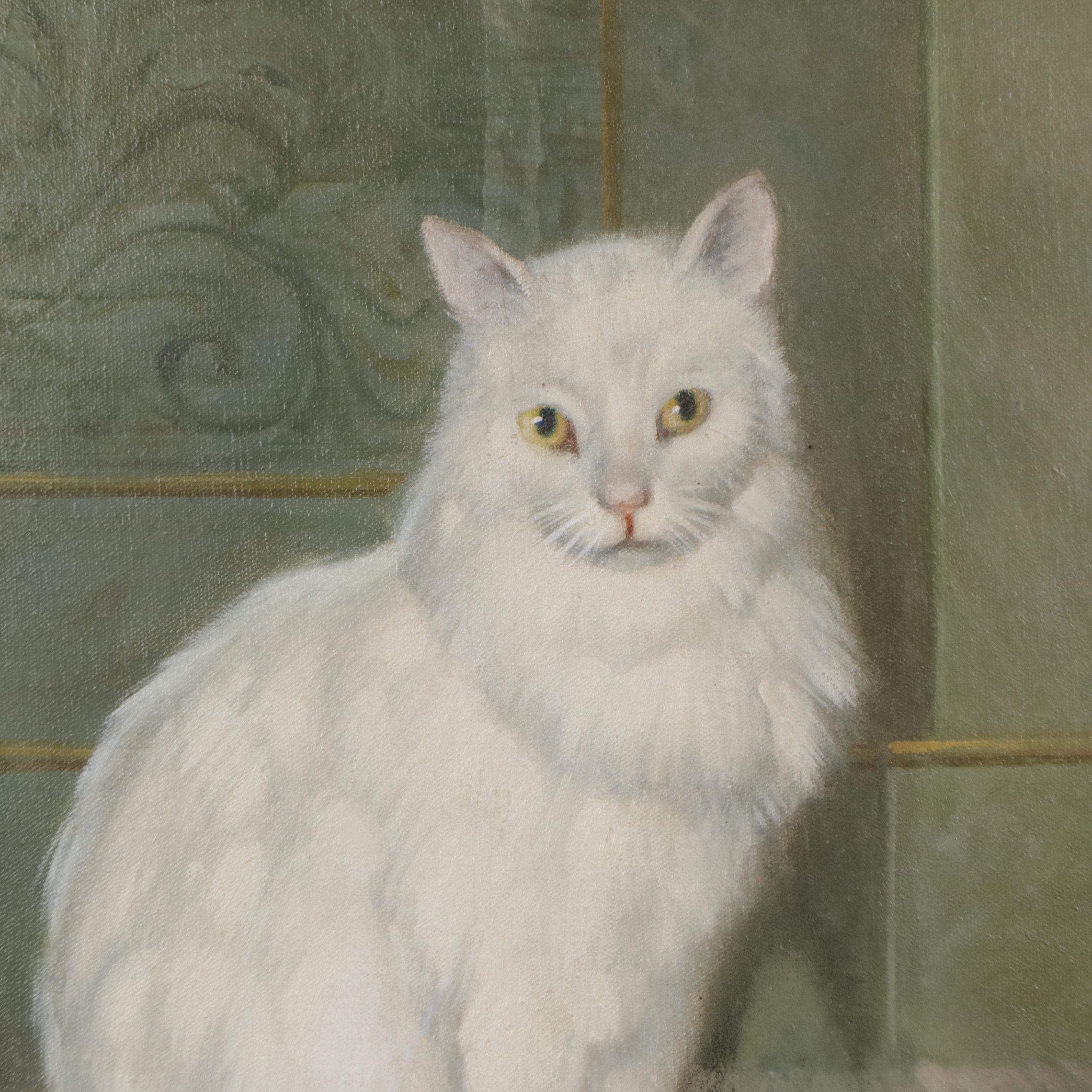 H. Volkmann Still Life Oil Painting of Three Cats, 1979