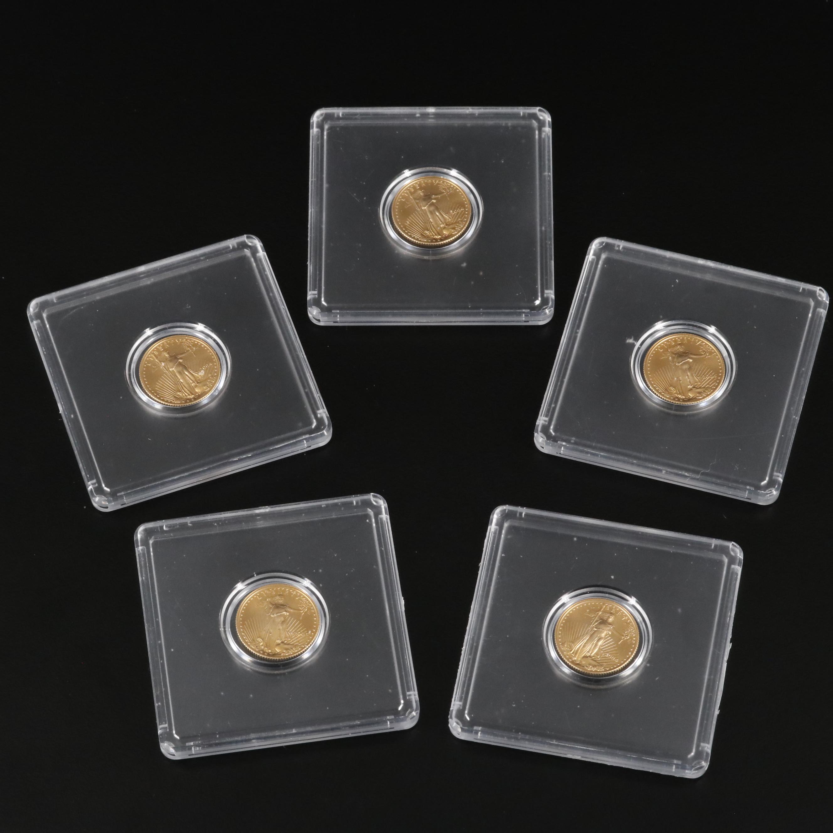 Group of Five 2004 United States One Tenth Ounce Gold Eagles