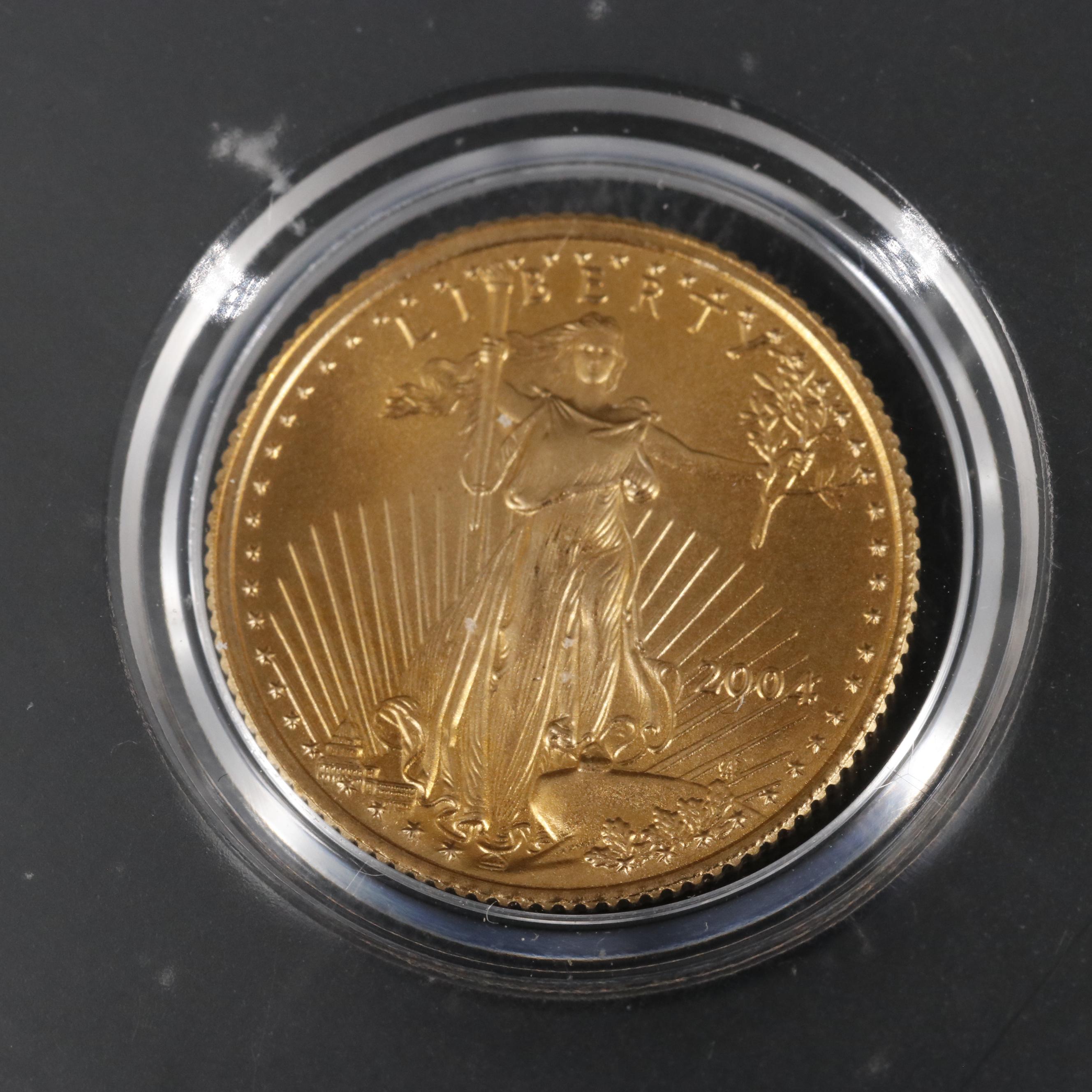 Group of Five 2004 United States One Tenth Ounce Gold Eagles