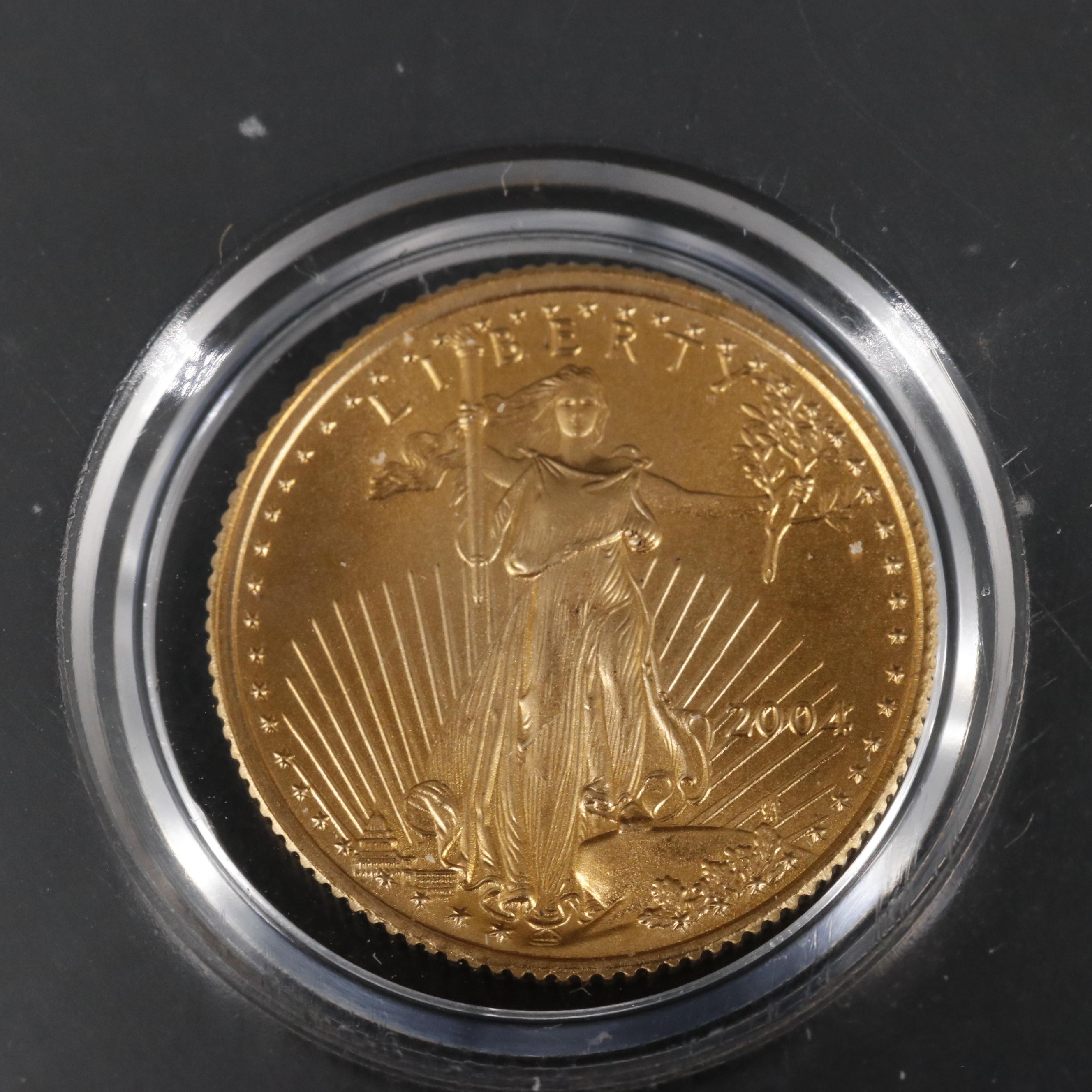 Group of Five 2004 United States One Tenth Ounce Gold Eagles