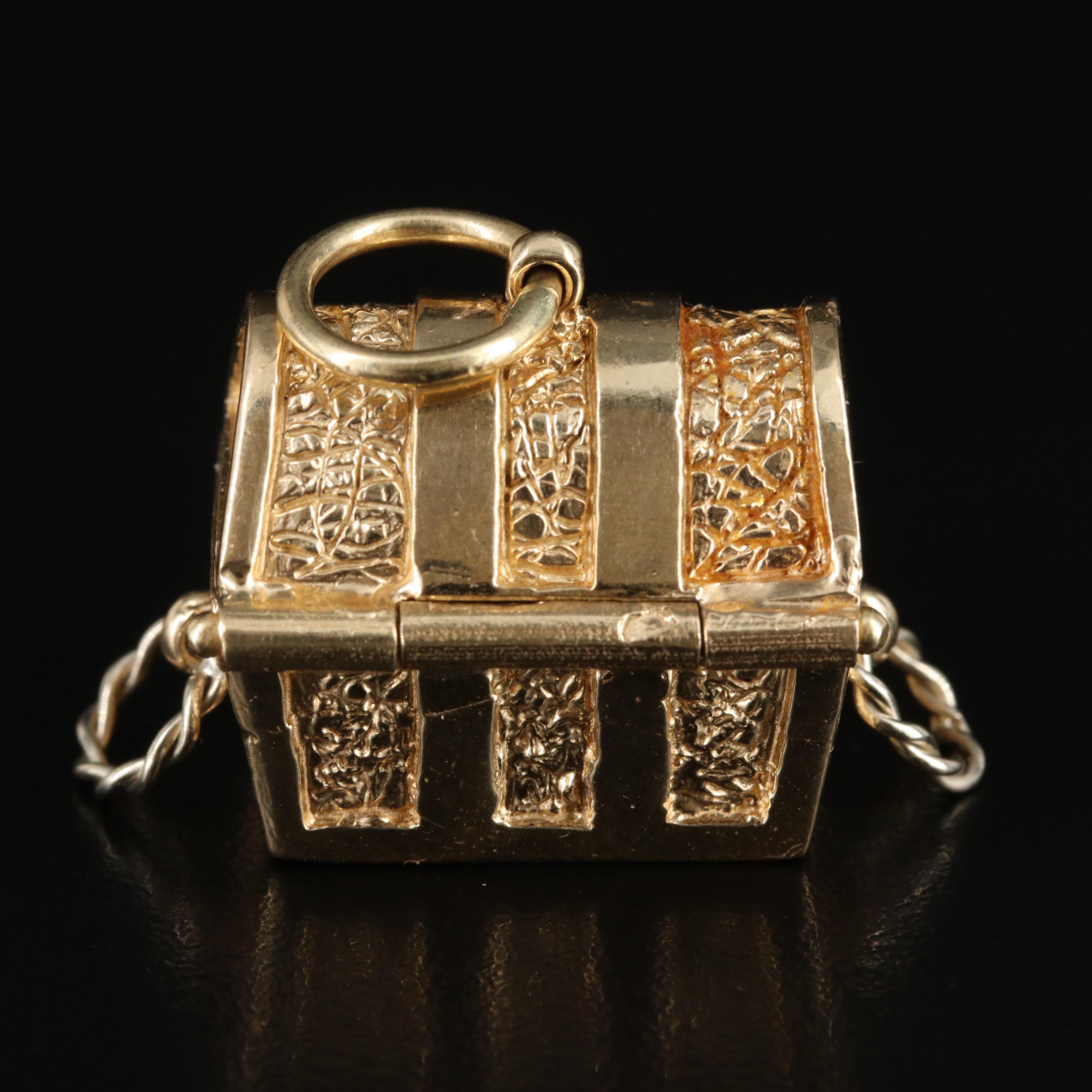 14K Articulated Treasure Chest Pendant with Fancy Diamond (Origin Undetermined)