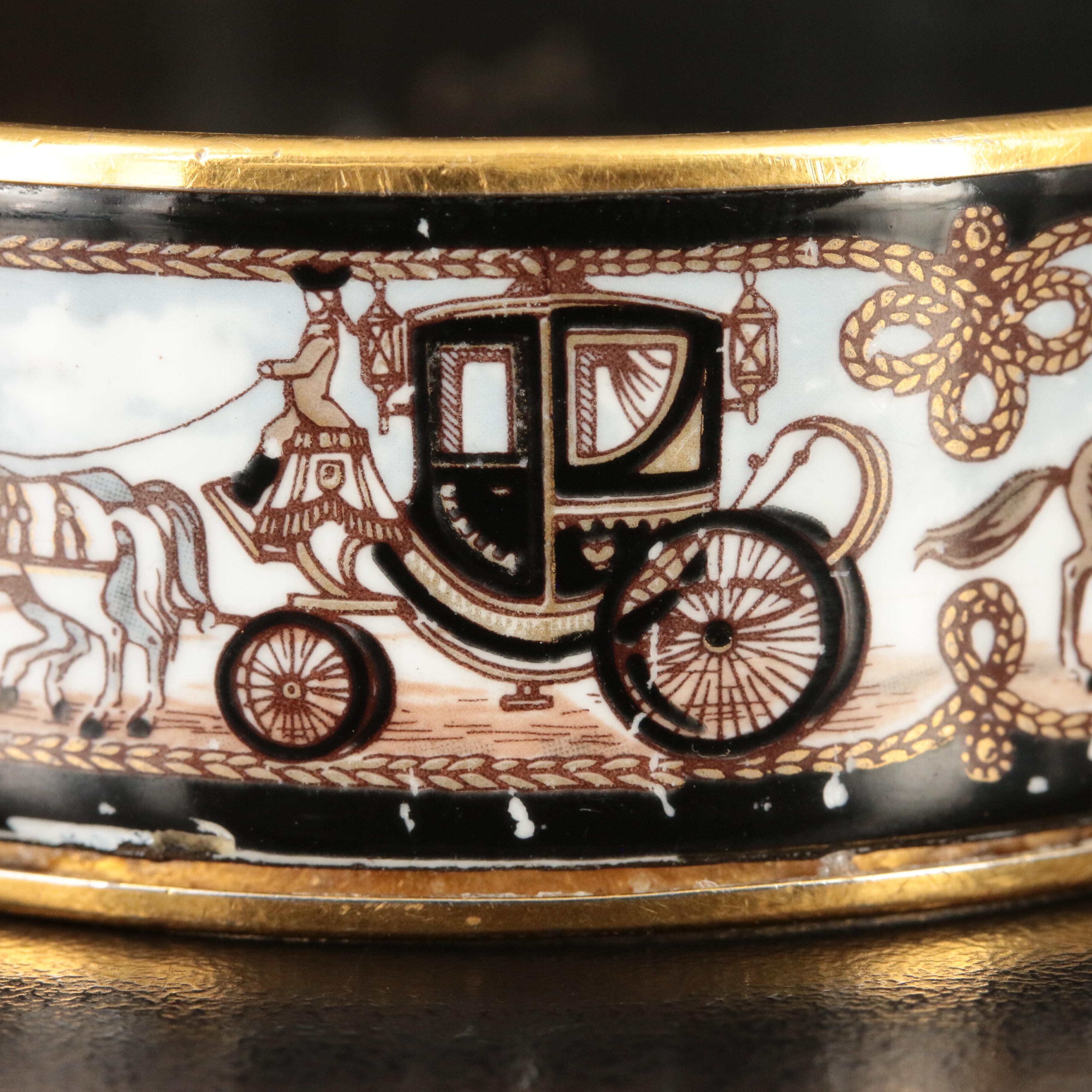 Hermès Wide Horse and Carriage Enamel Bangle Bracelet