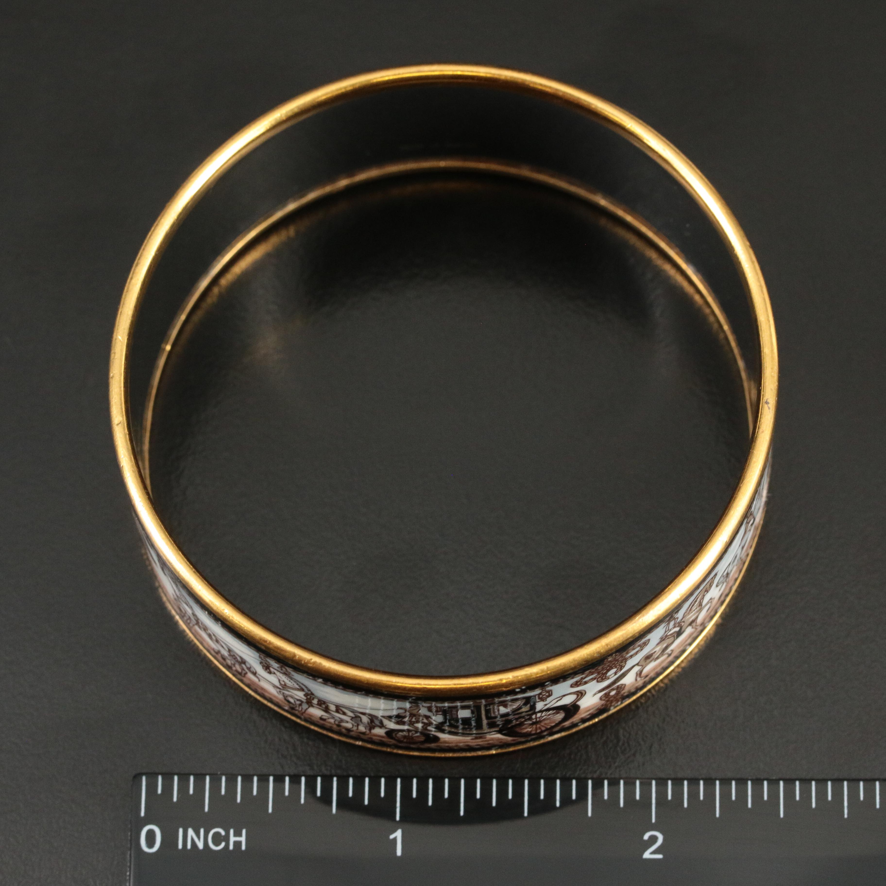 Hermès Wide Horse and Carriage Enamel Bangle Bracelet