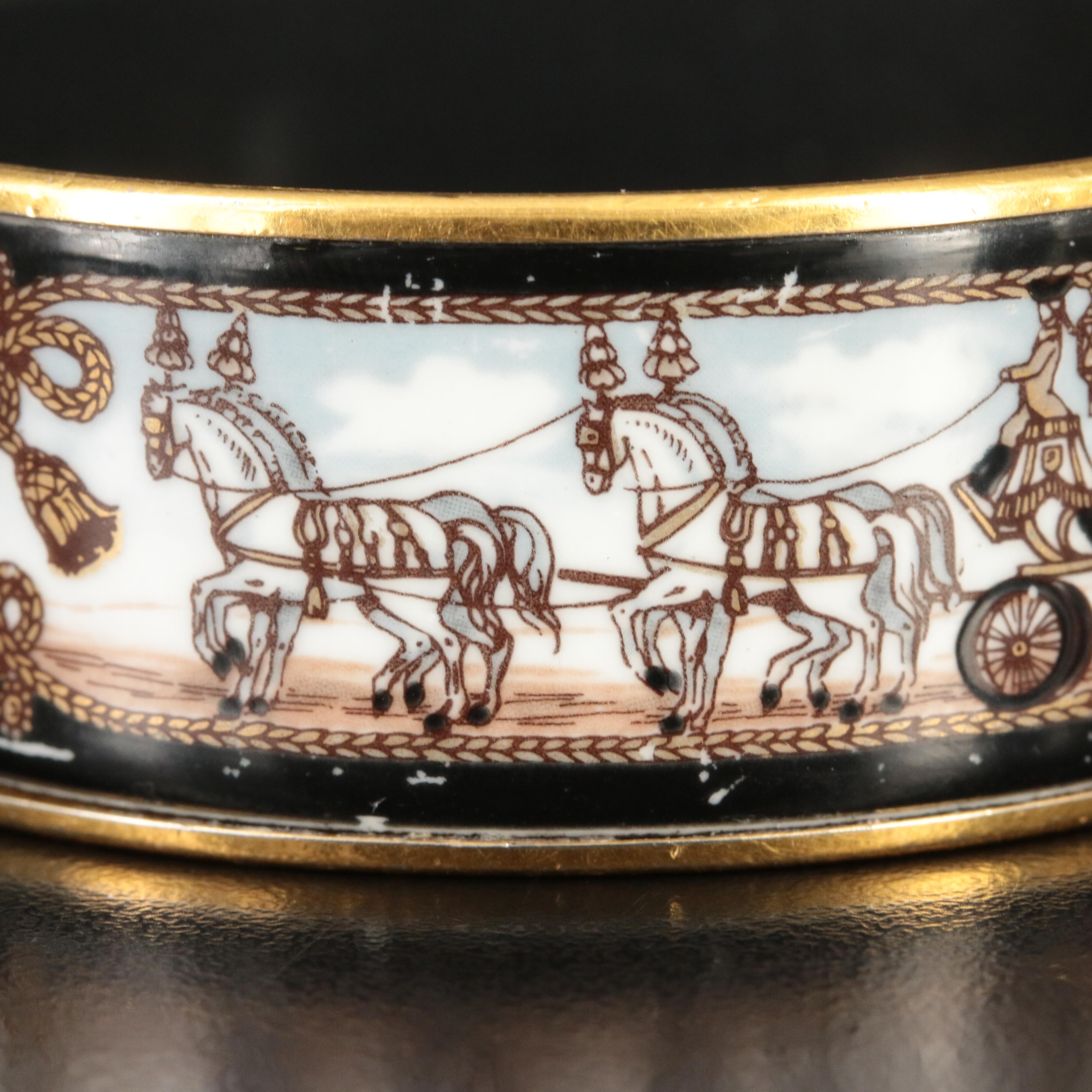 Hermès Wide Horse and Carriage Enamel Bangle Bracelet