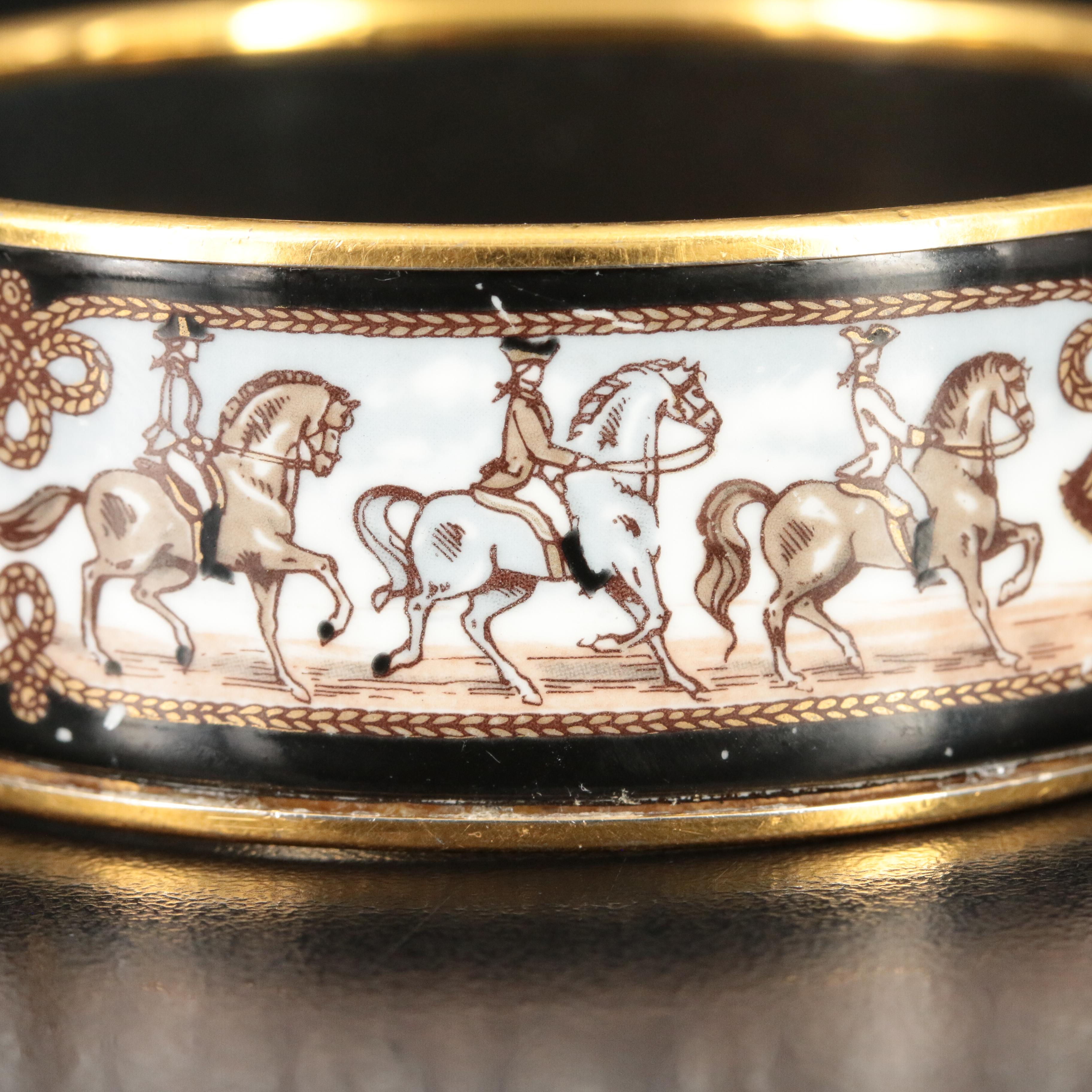 Hermès Wide Horse and Carriage Enamel Bangle Bracelet