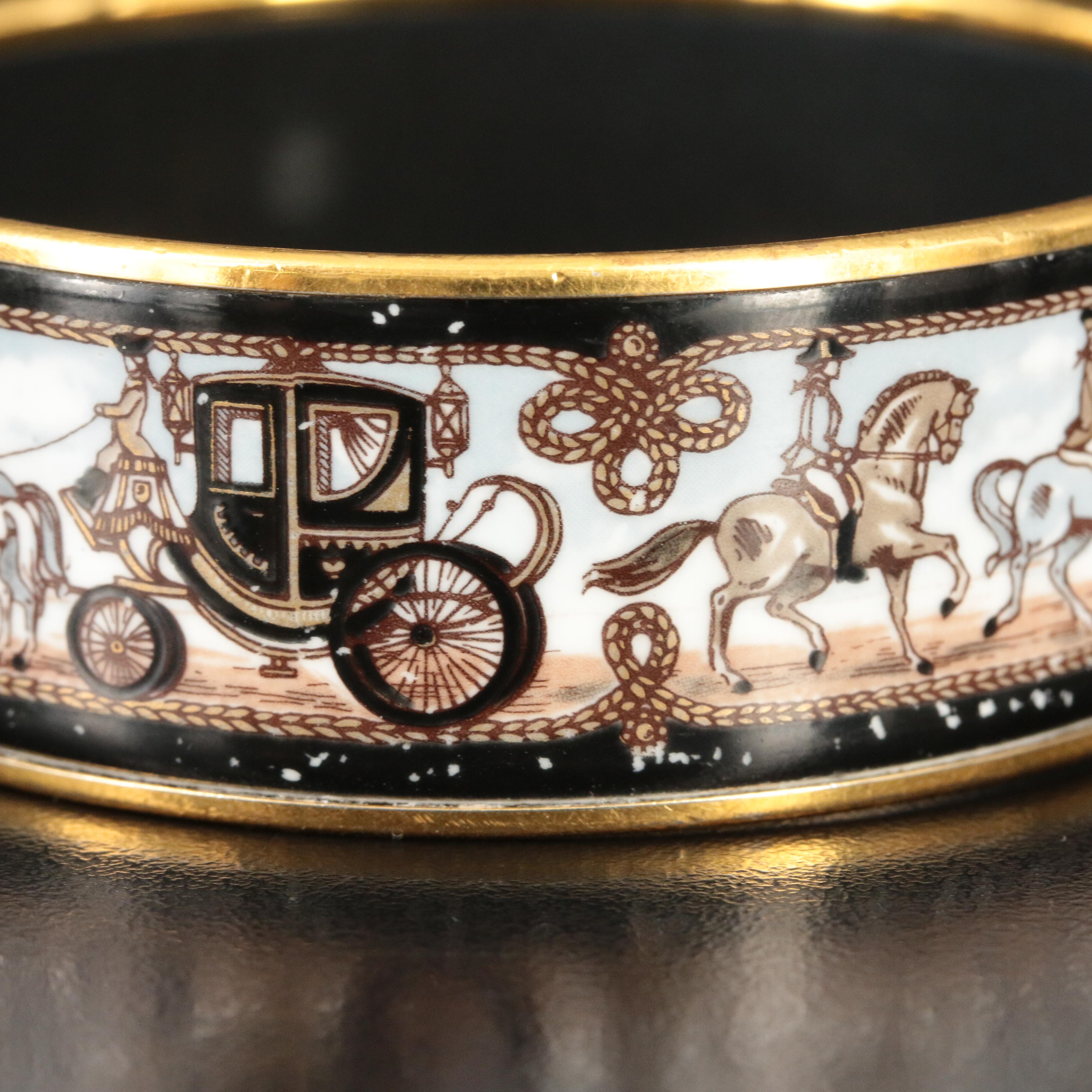 Hermès Wide Horse and Carriage Enamel Bangle Bracelet