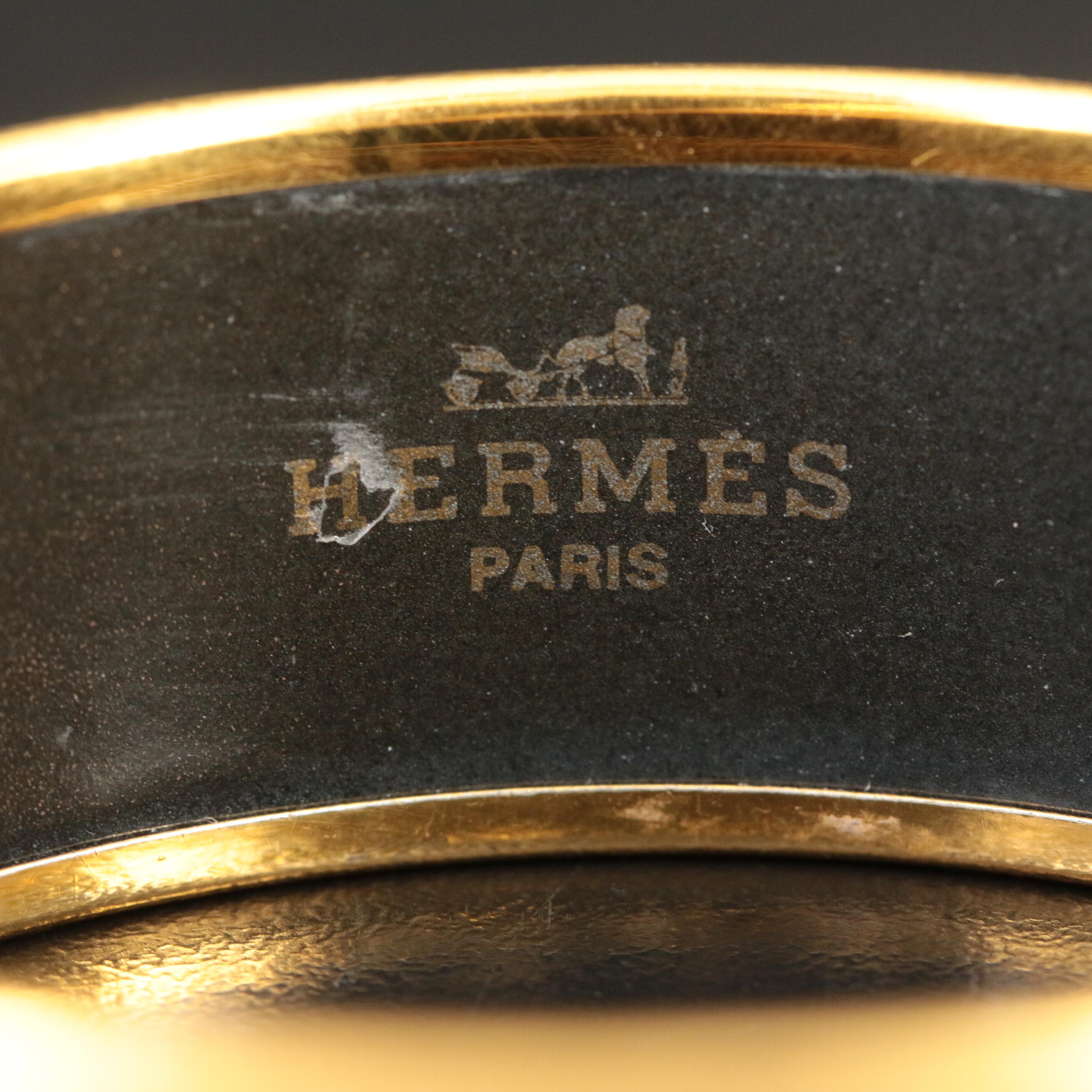 Hermès Wide Horse and Carriage Enamel Bangle Bracelet