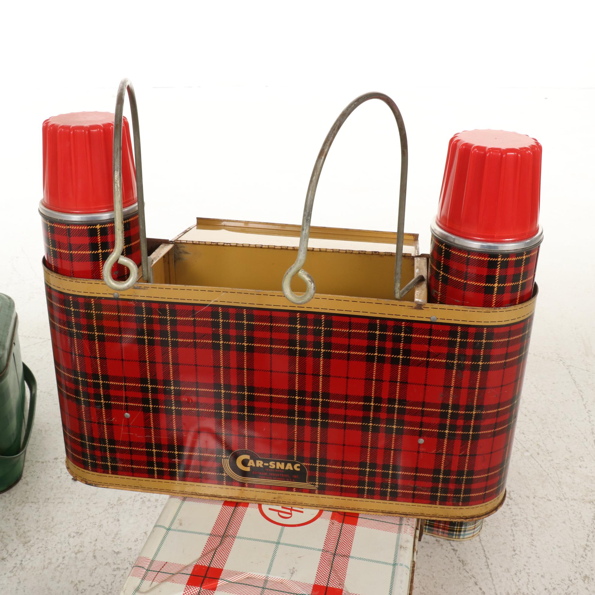 Metal Picnic Baskets, Coolers and Thermos, Mid to Late 20th Century EBTH