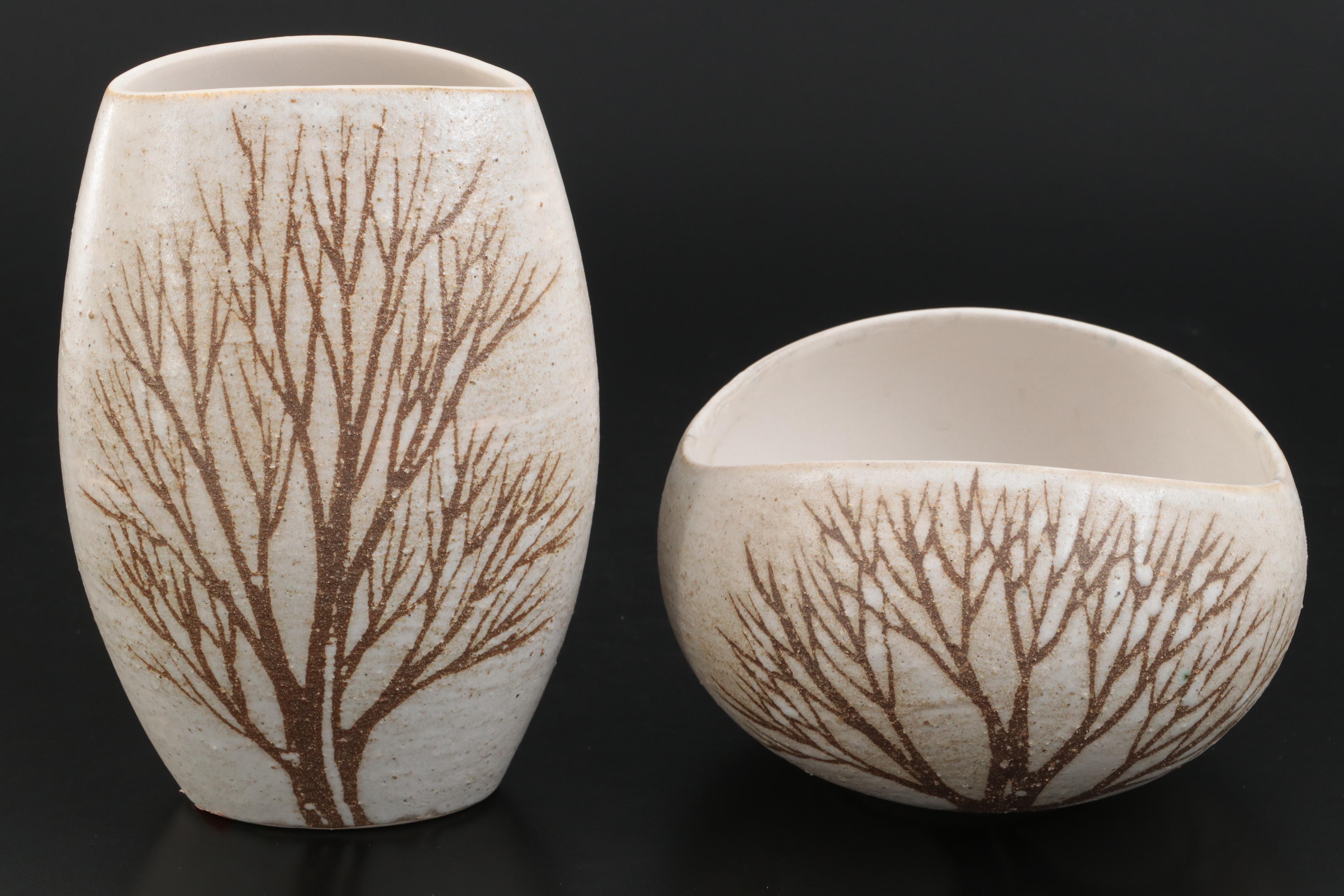 Andersen Design Studio Tree Motif Pottery Vases, circa 1960