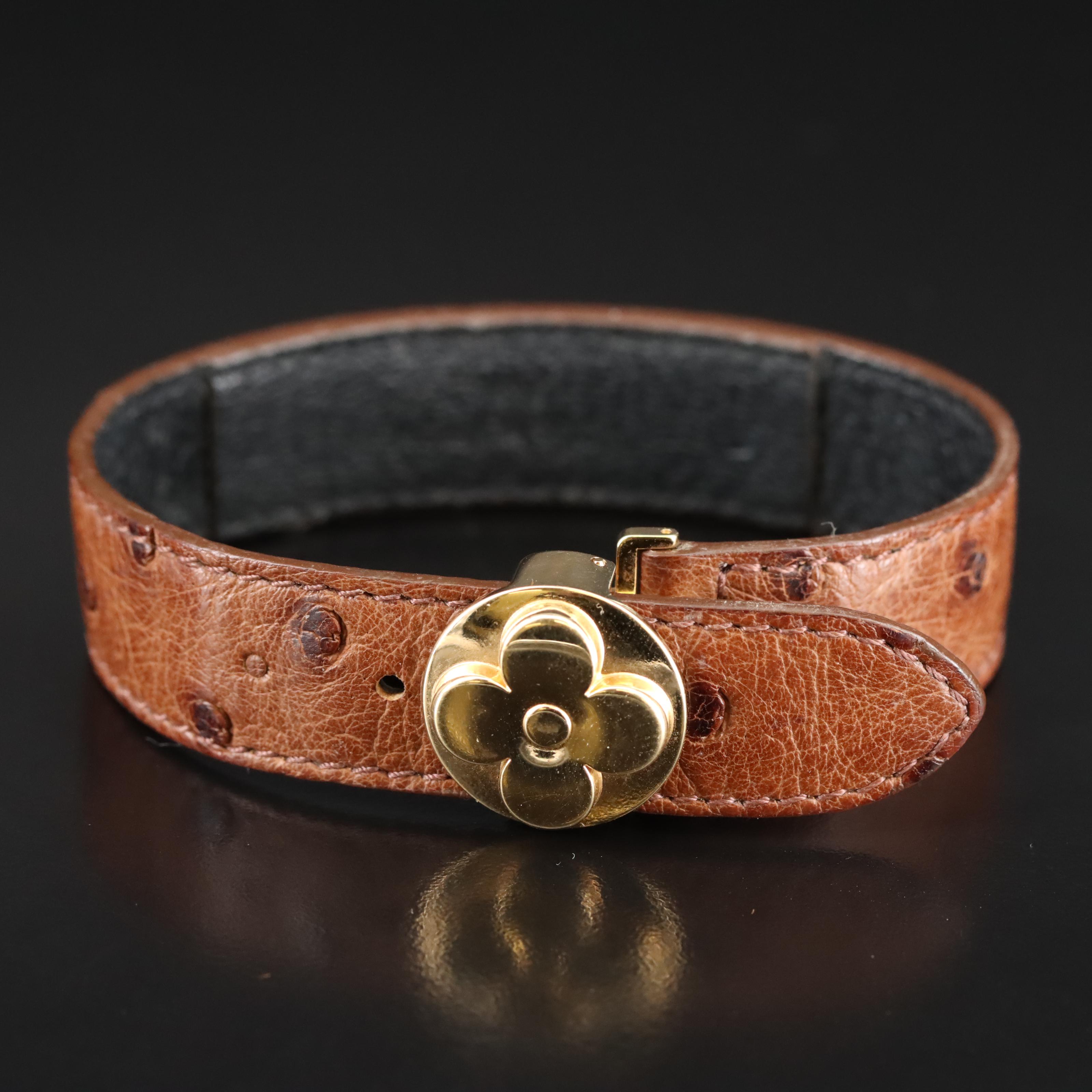 Louis Vuitton Ostrich Leather Flower Clasp Bracelet