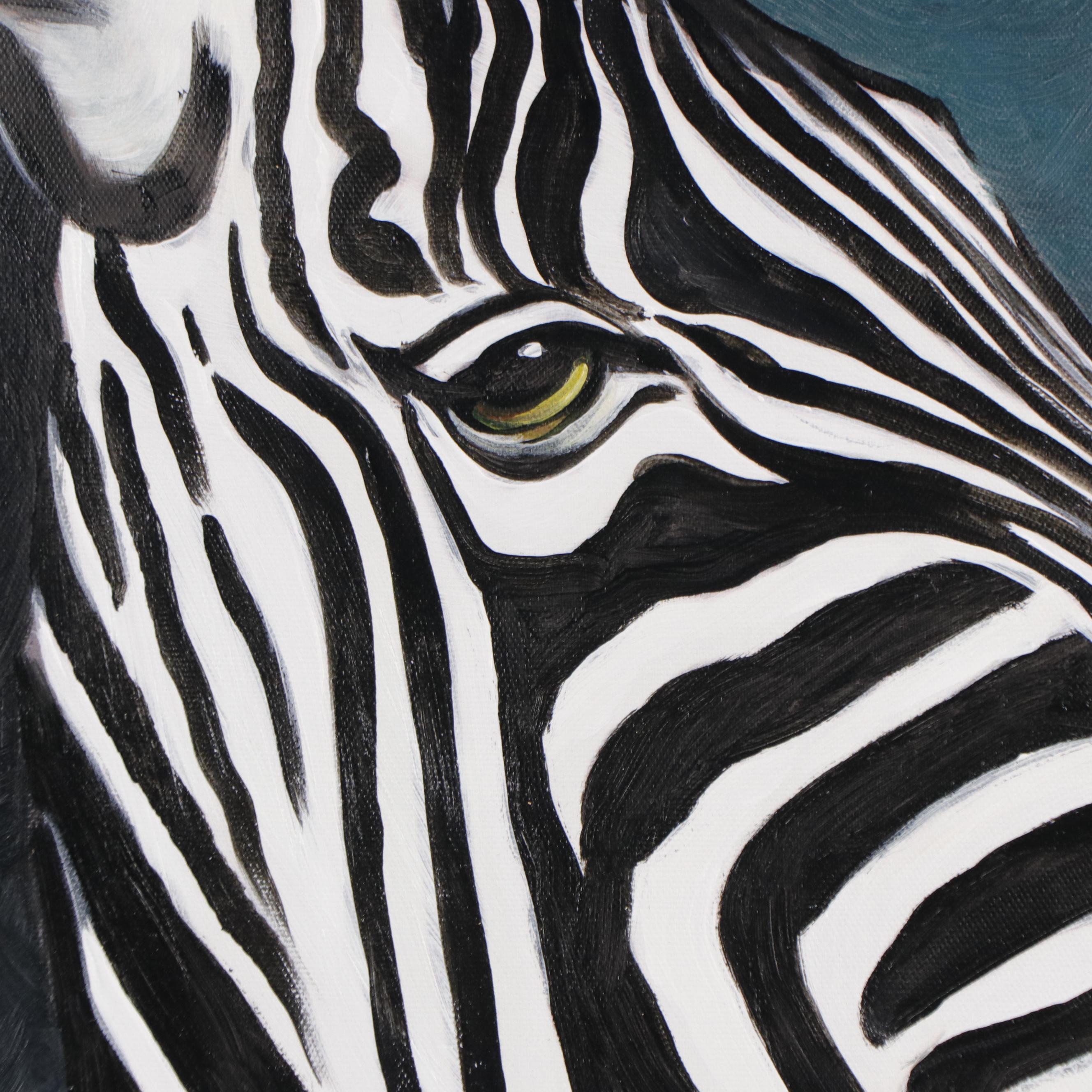 Oil Painting Anthropomorphic Zebra Wearing Suit, 21st Century