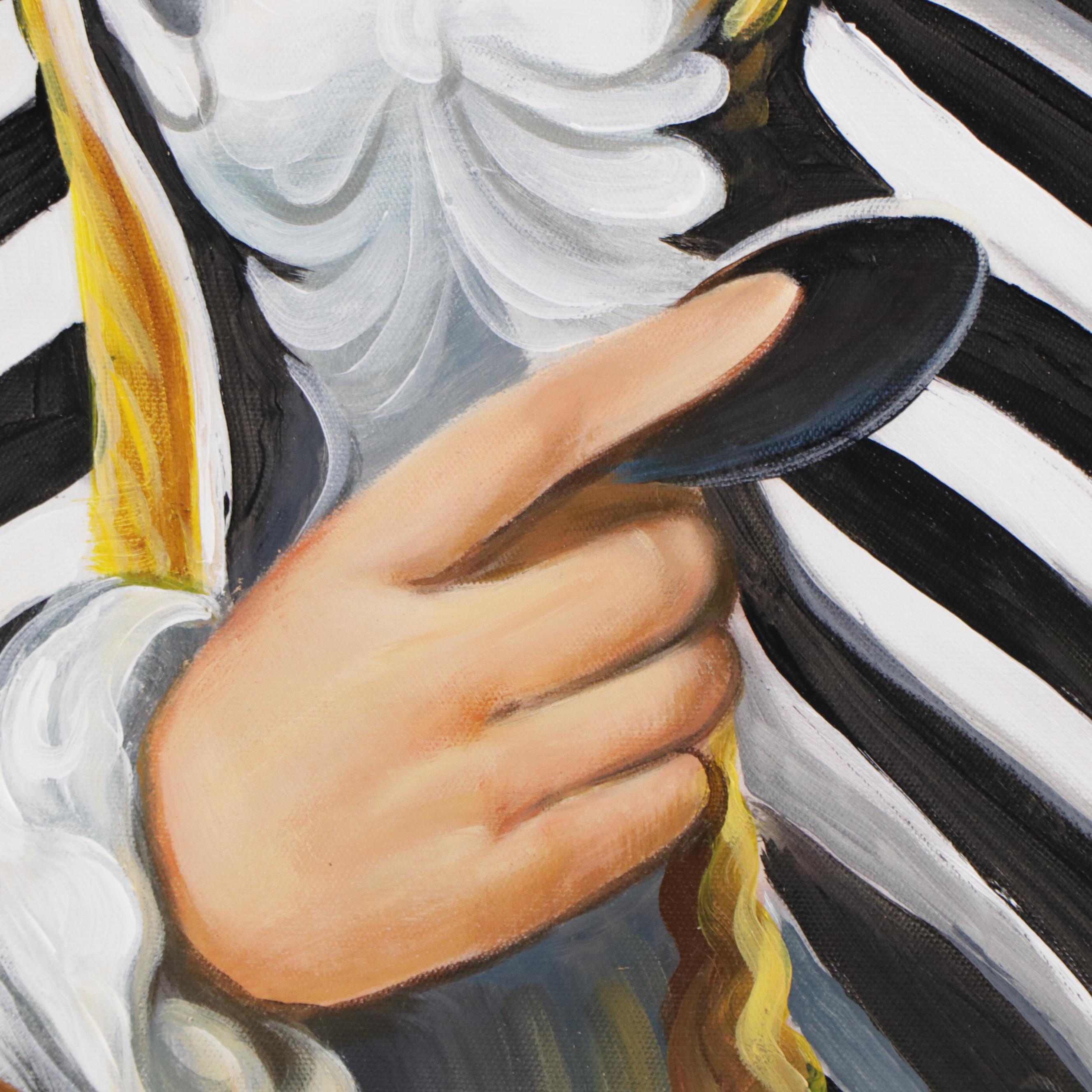 Oil Painting Anthropomorphic Zebra Wearing Suit, 21st Century