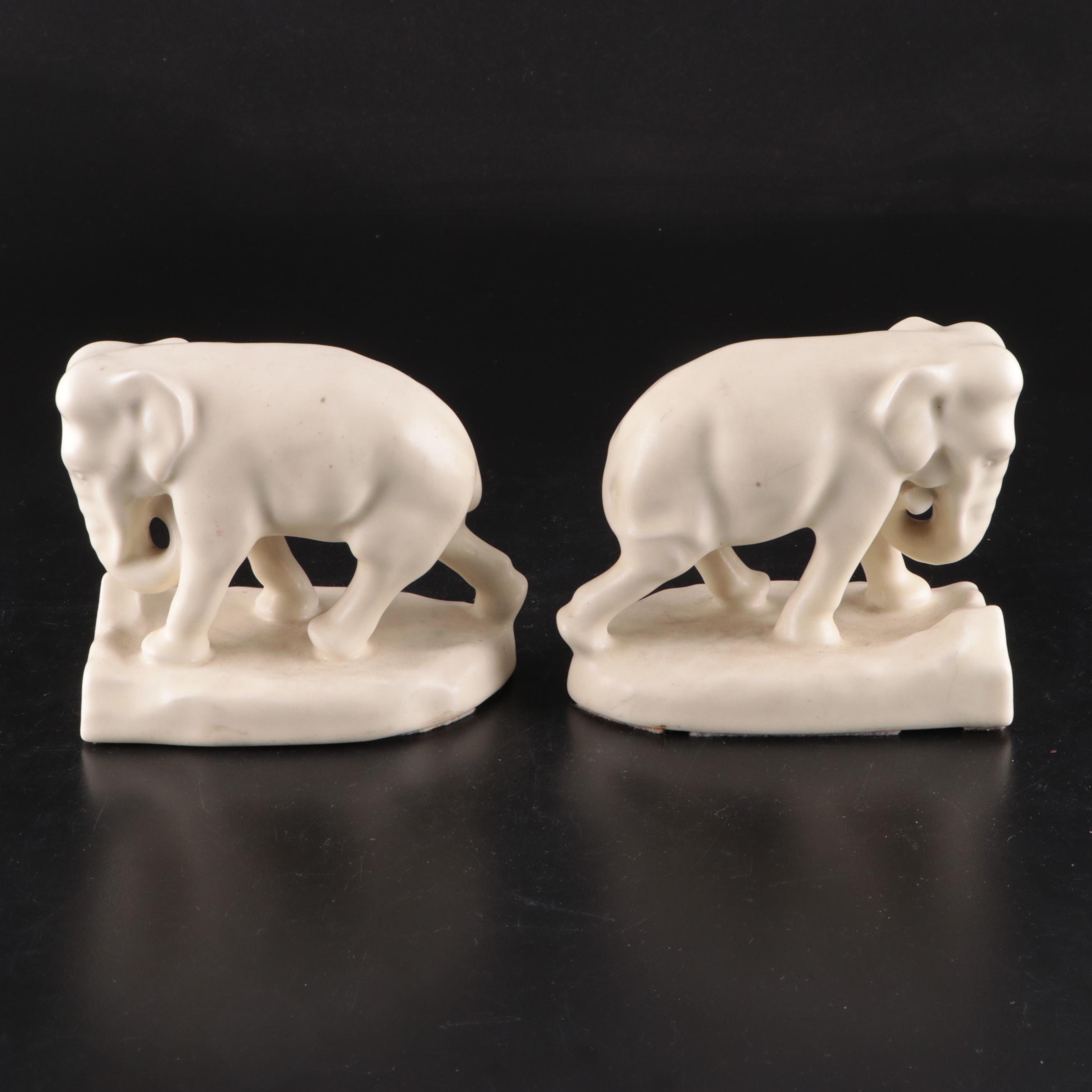 Rookwood Pottery Glazed Ceramic Elephant Bookends, 1944 EBTH