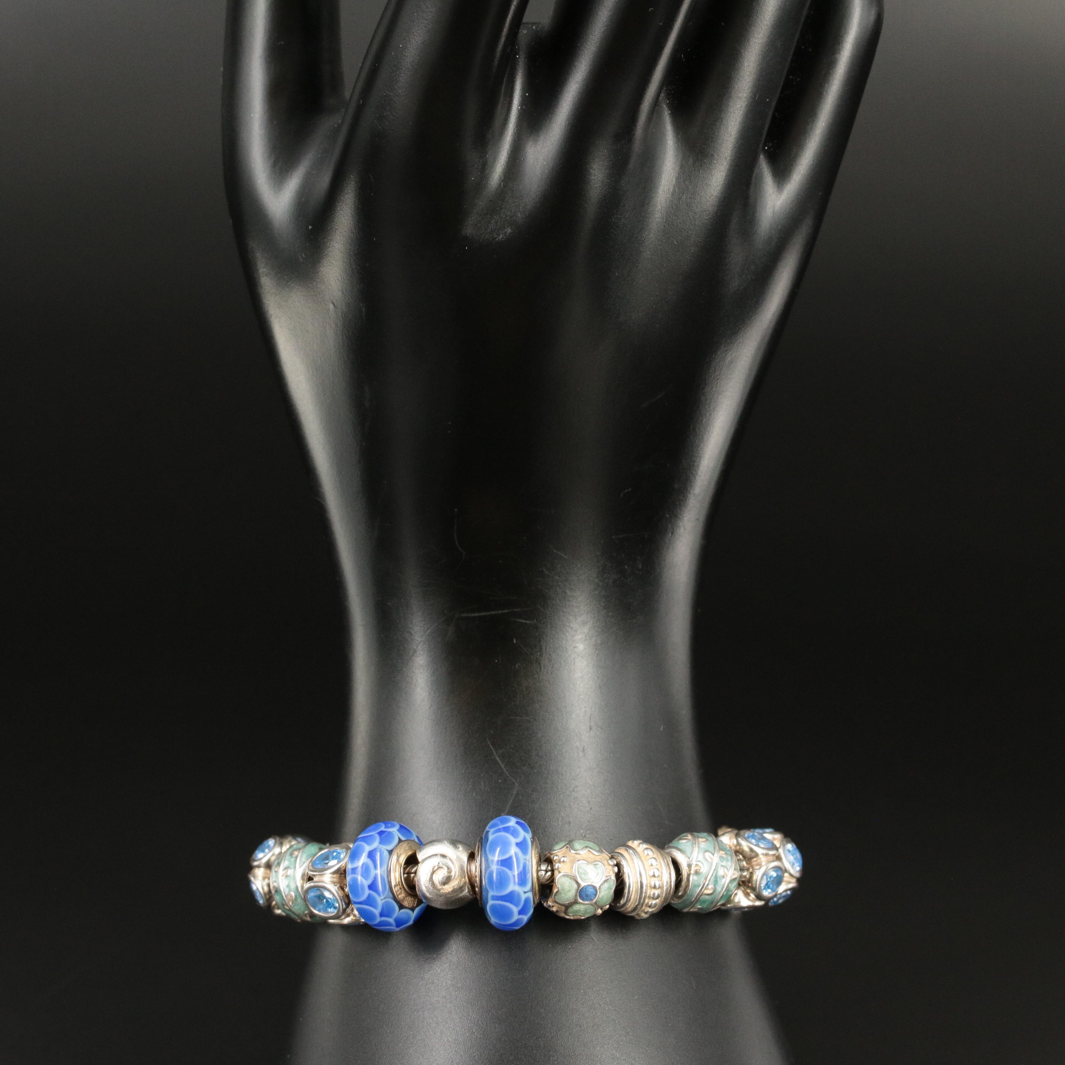 Pandora Sterling Cubic Zirconia, Glass and Enamel Charm Bracelet Including 14K