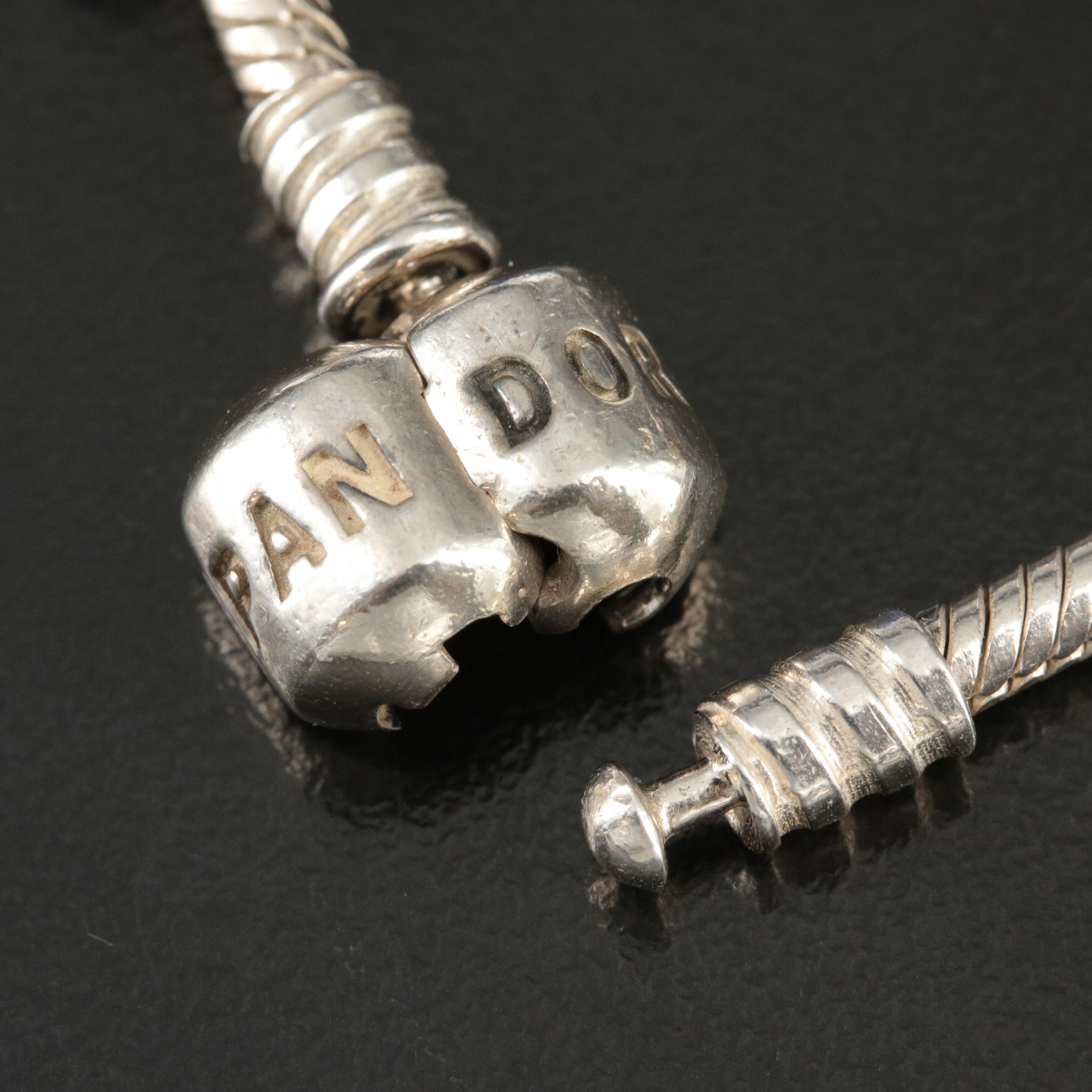 Pandora Sterling Cubic Zirconia, Glass and Enamel Charm Bracelet Including 14K