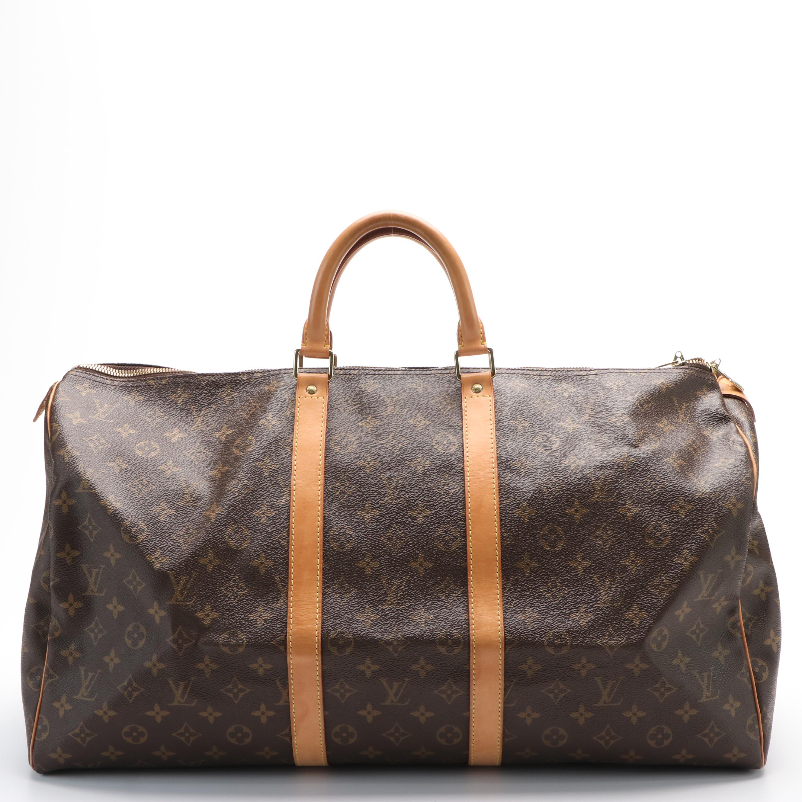 Louis Vuitton Keepall 55 in Brown Monogram Coated Canvas with Leather Trim