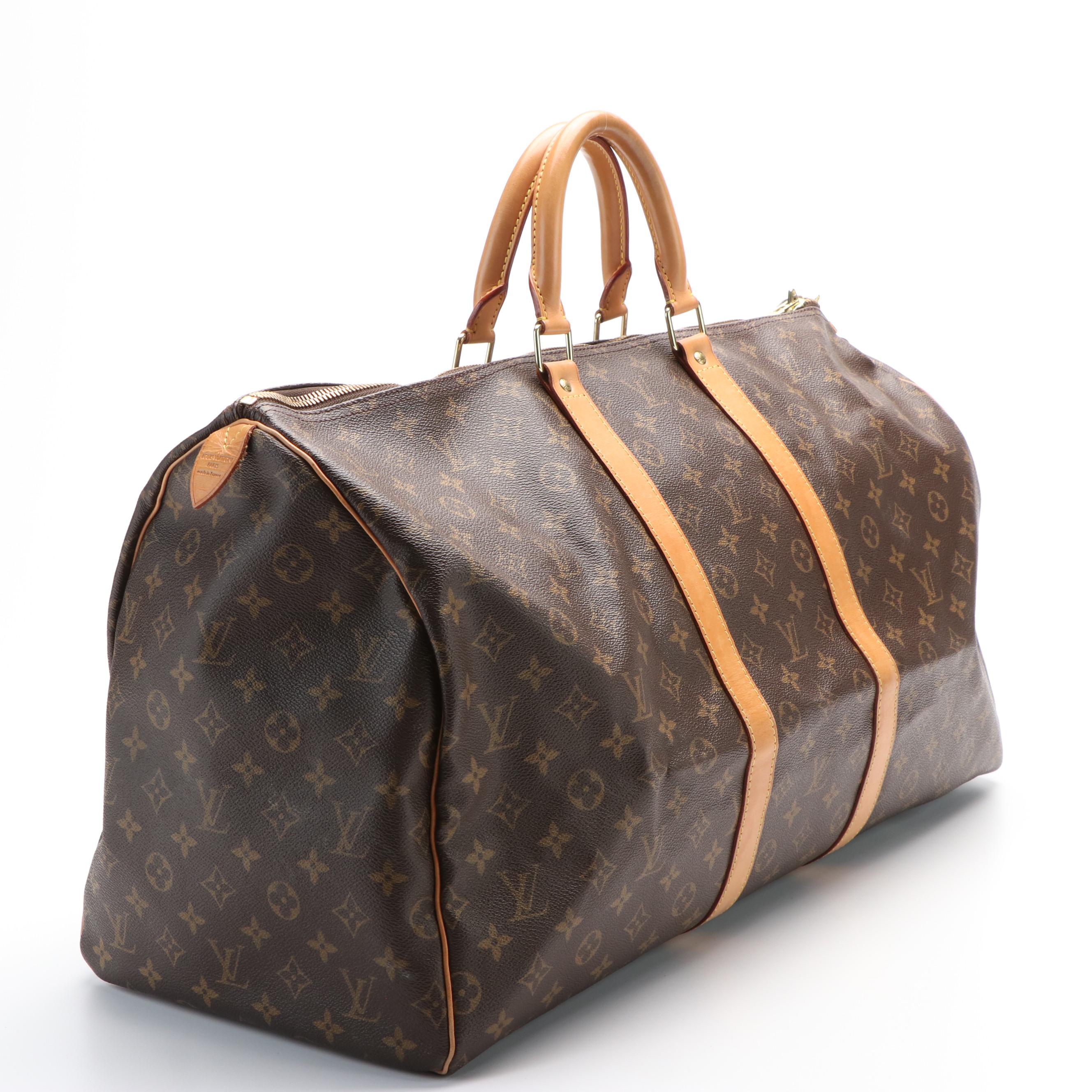 Louis Vuitton Keepall 55 in Brown Monogram Coated Canvas with Leather Trim