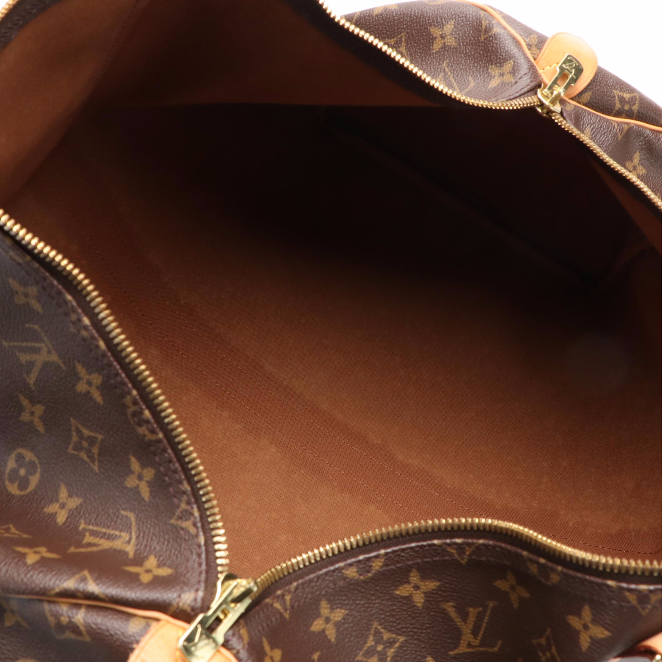 Louis Vuitton Keepall 55 in Brown Monogram Coated Canvas with Leather Trim
