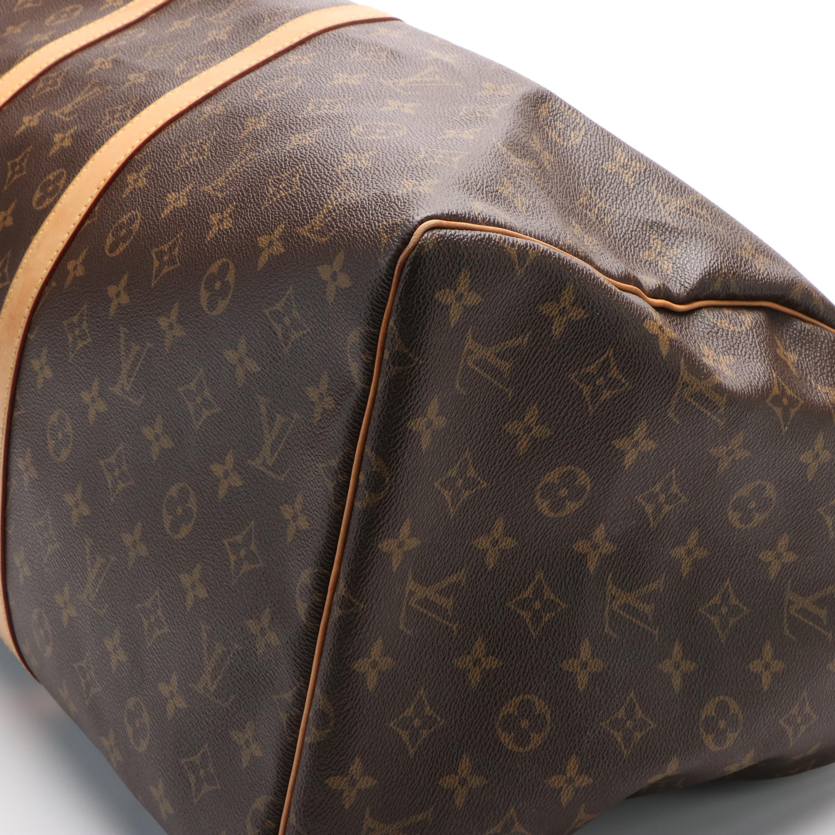 Louis Vuitton Keepall 55 in Brown Monogram Coated Canvas with Leather Trim