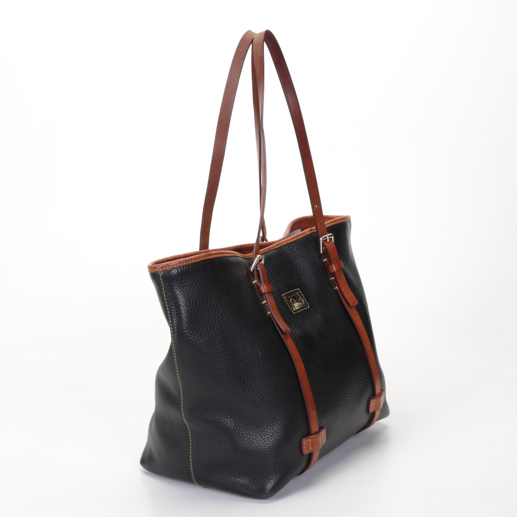 Dooney & Bourke Pebbled Leather Tote in Black with Anne Klein Rabbit Fur Scarf