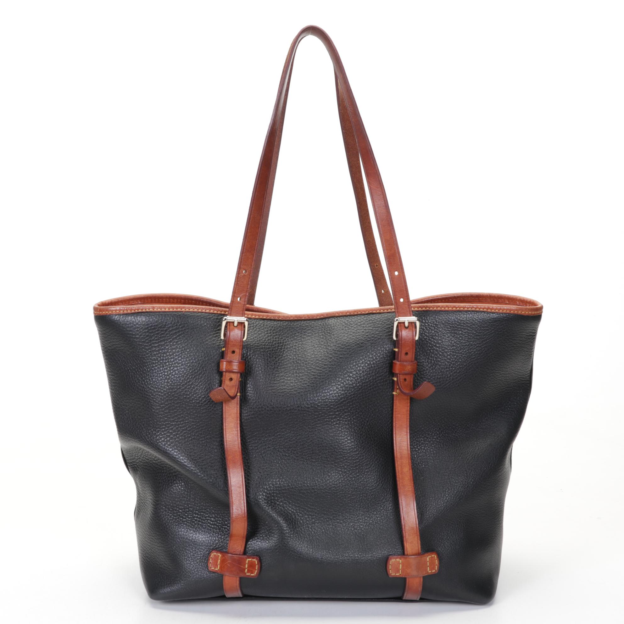 Dooney & Bourke Pebbled Leather Tote in Black with Anne Klein Rabbit Fur Scarf