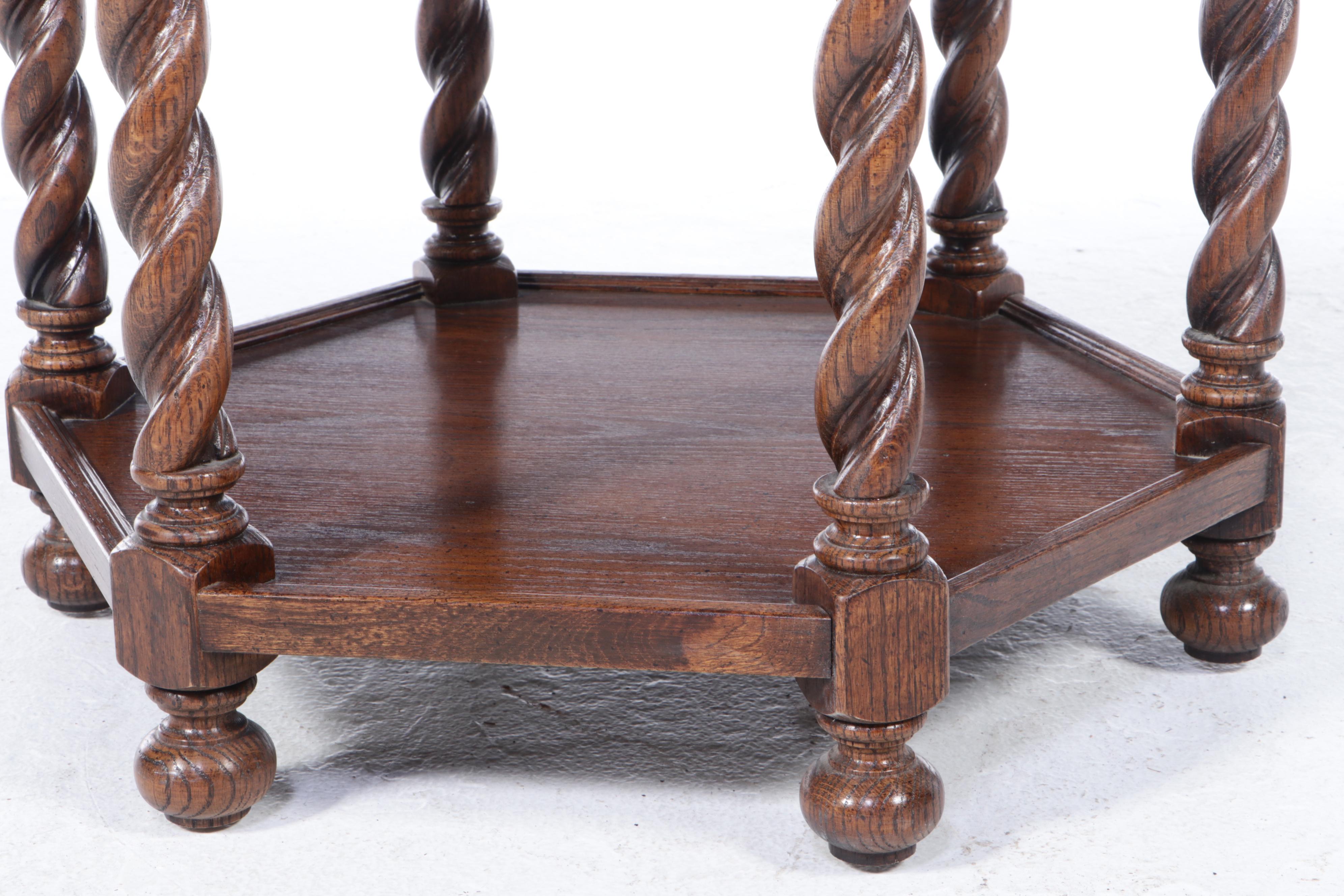 Ethan Allen Jacobean Style Oak Barley-Twist Hexagonal Side Table