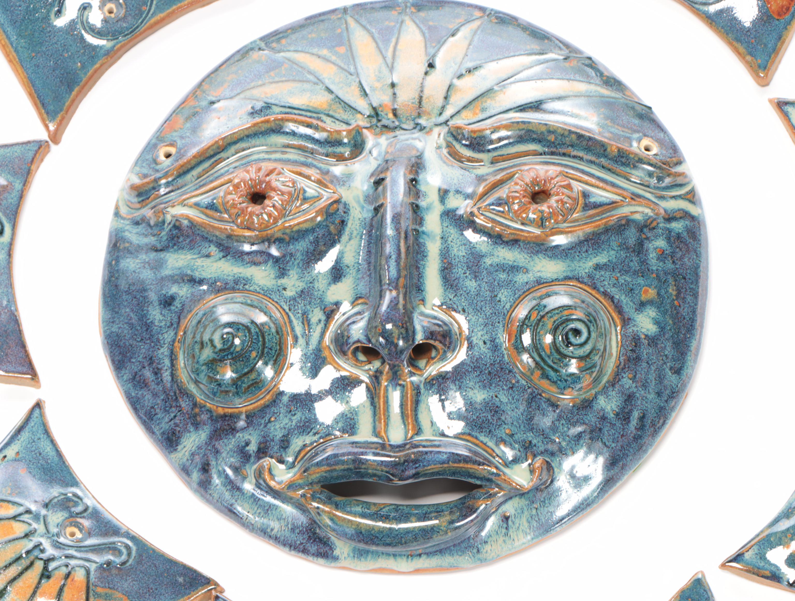 Signed Art Pottery Folk Art Sun, 2002