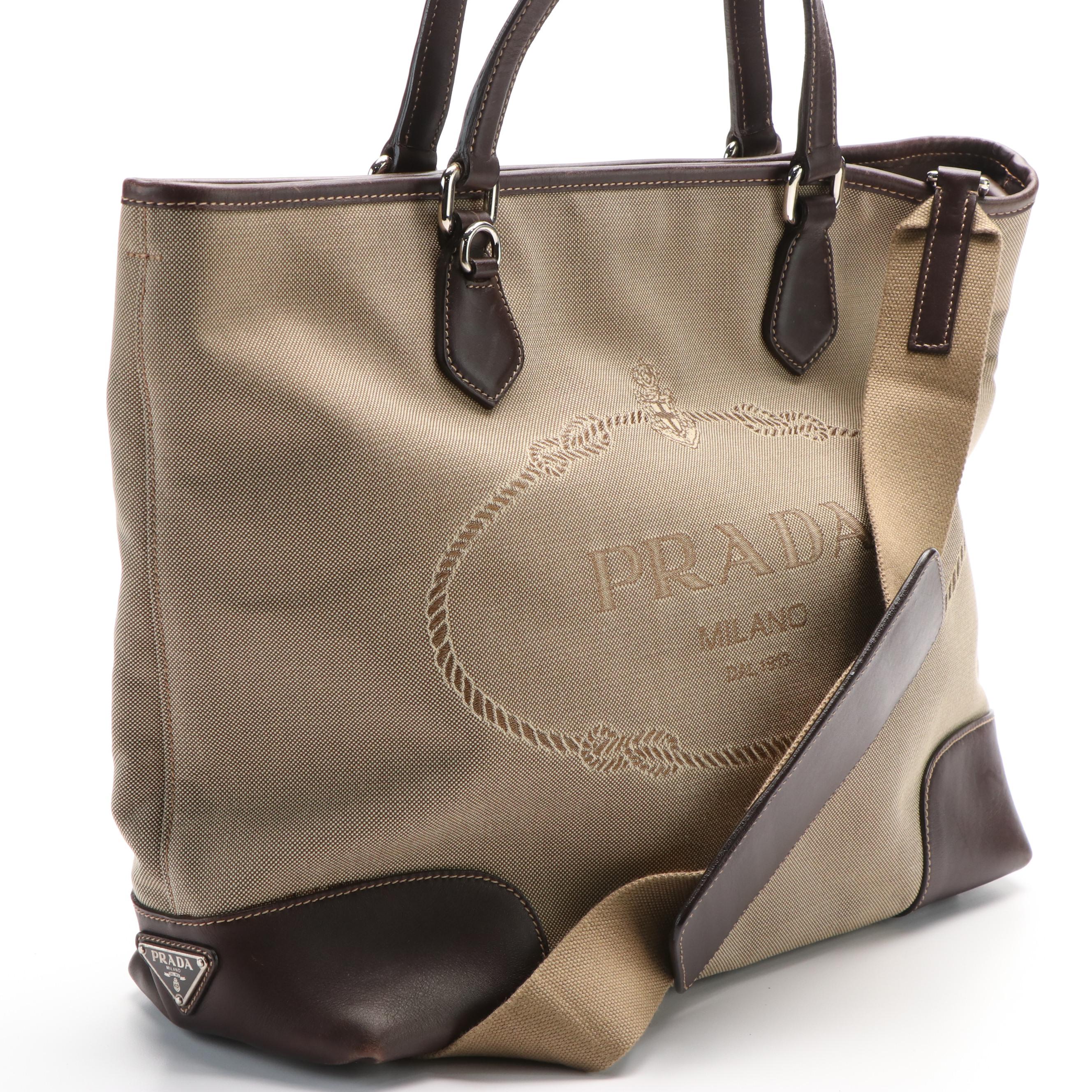 Prada Corda Moro Jacquard Logo Tote Bag