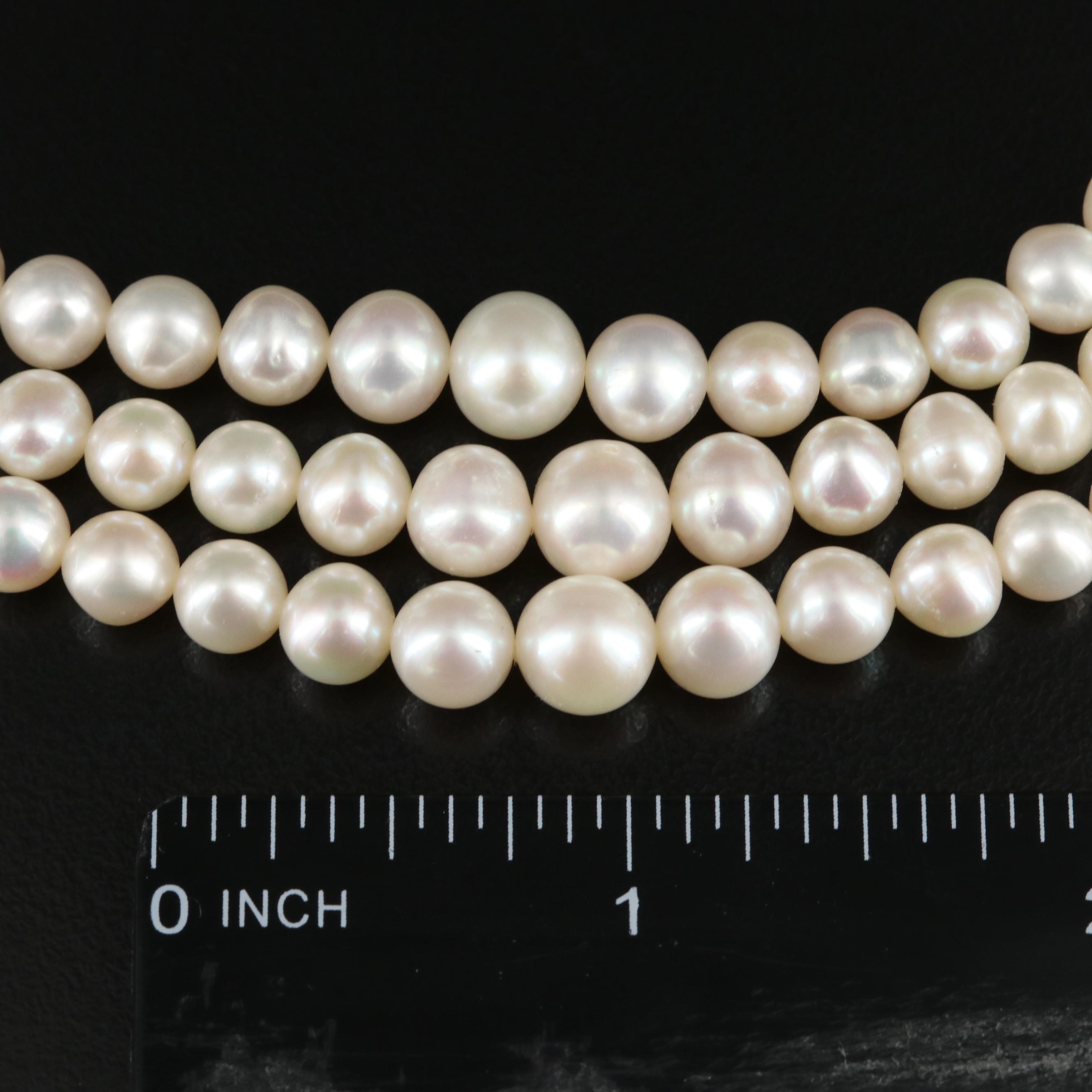 Triple Strand Pearl Necklace with 14K Clasp