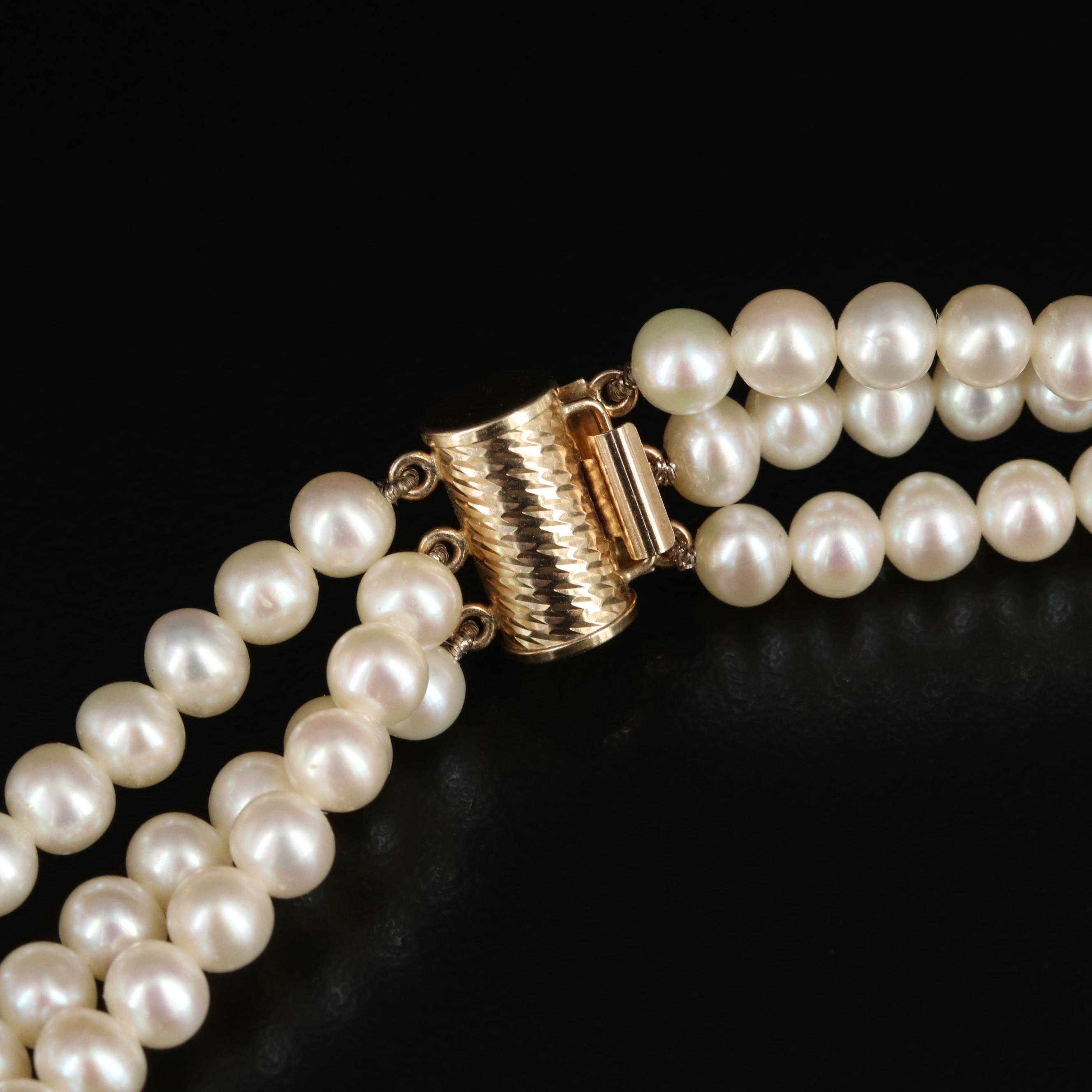 Triple Strand Pearl Necklace with 14K Clasp