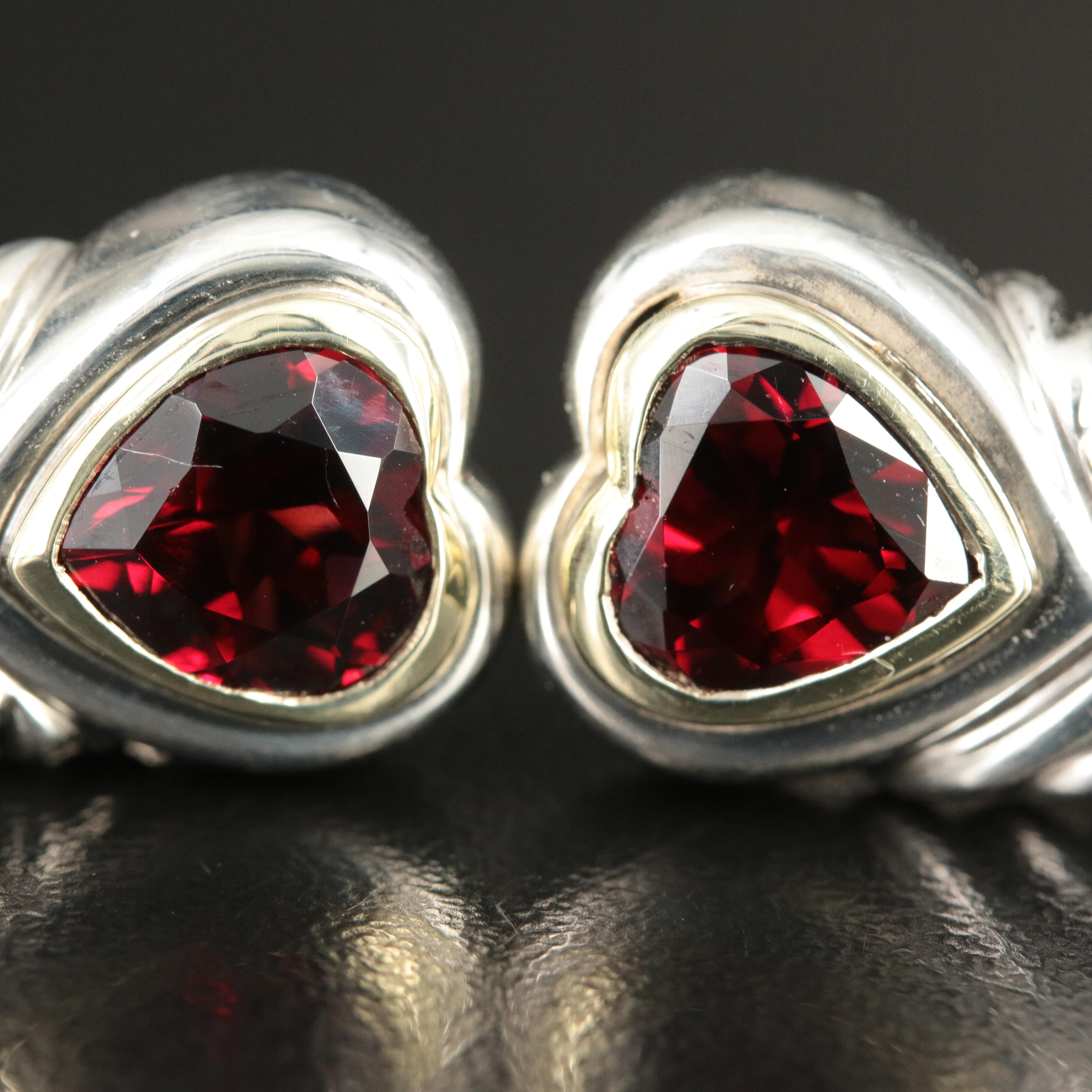 David Yurman Sterling and 14K Garnet Shrimp Heart Earrings