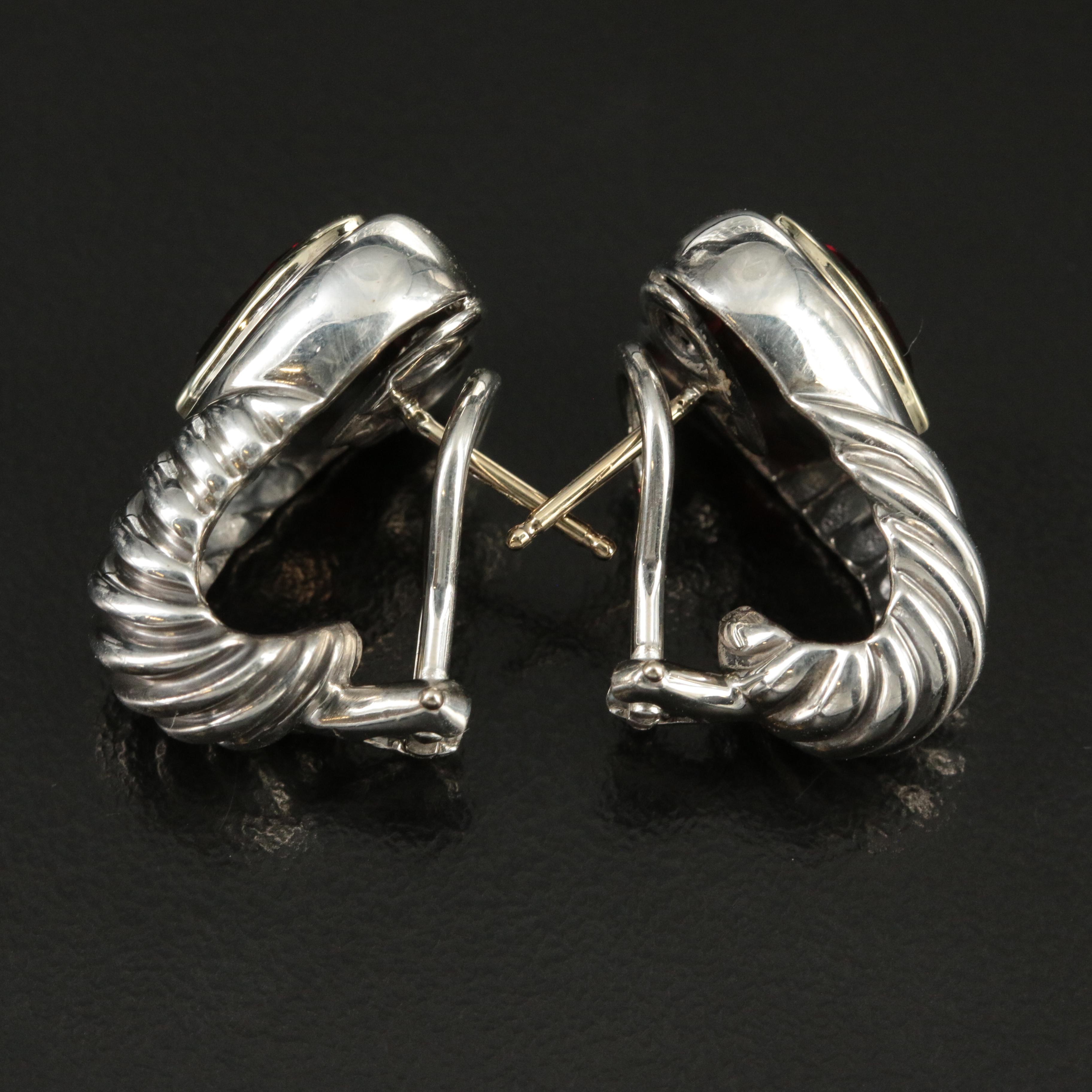 David Yurman Sterling and 14K Garnet Shrimp Heart Earrings