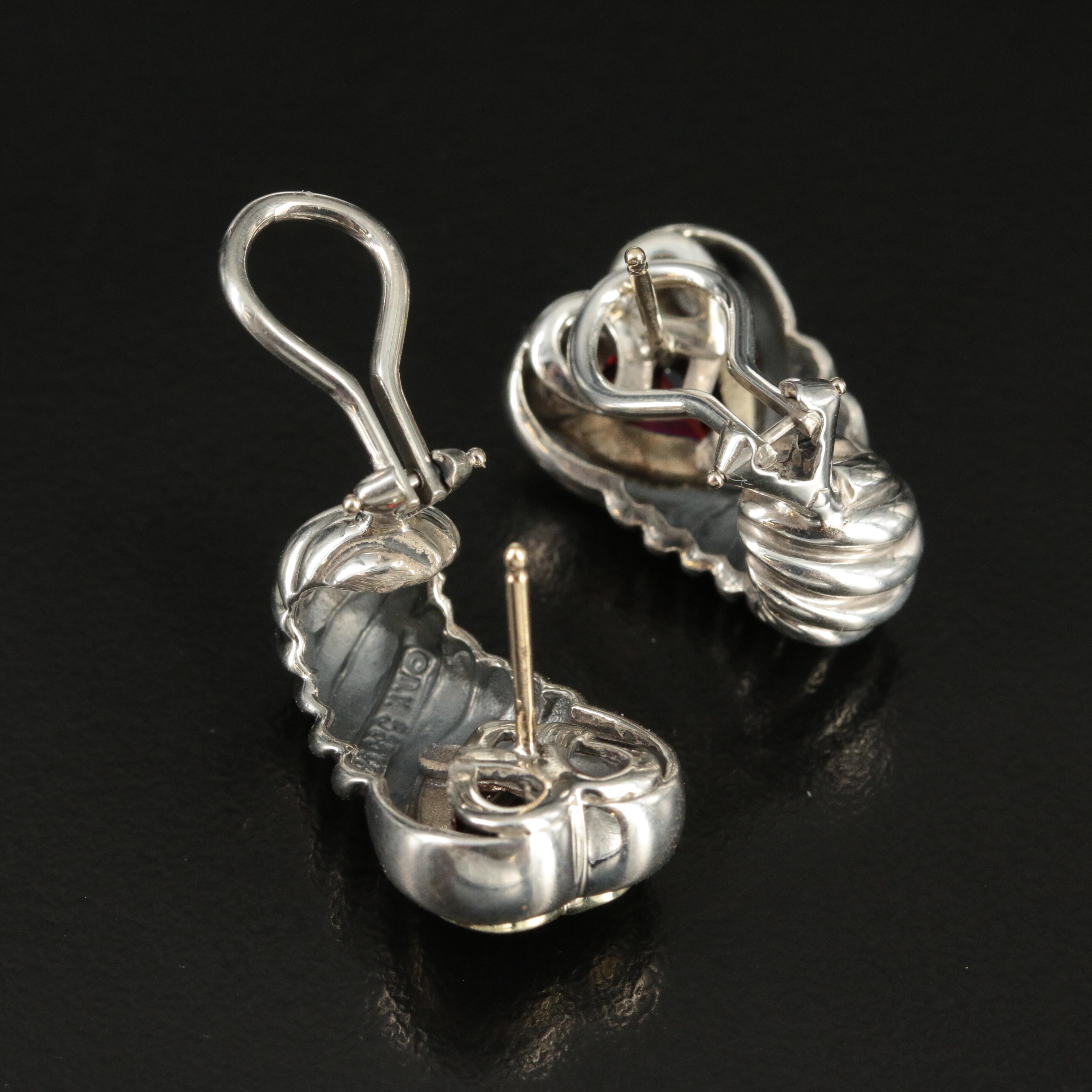David Yurman Sterling and 14K Garnet Shrimp Heart Earrings