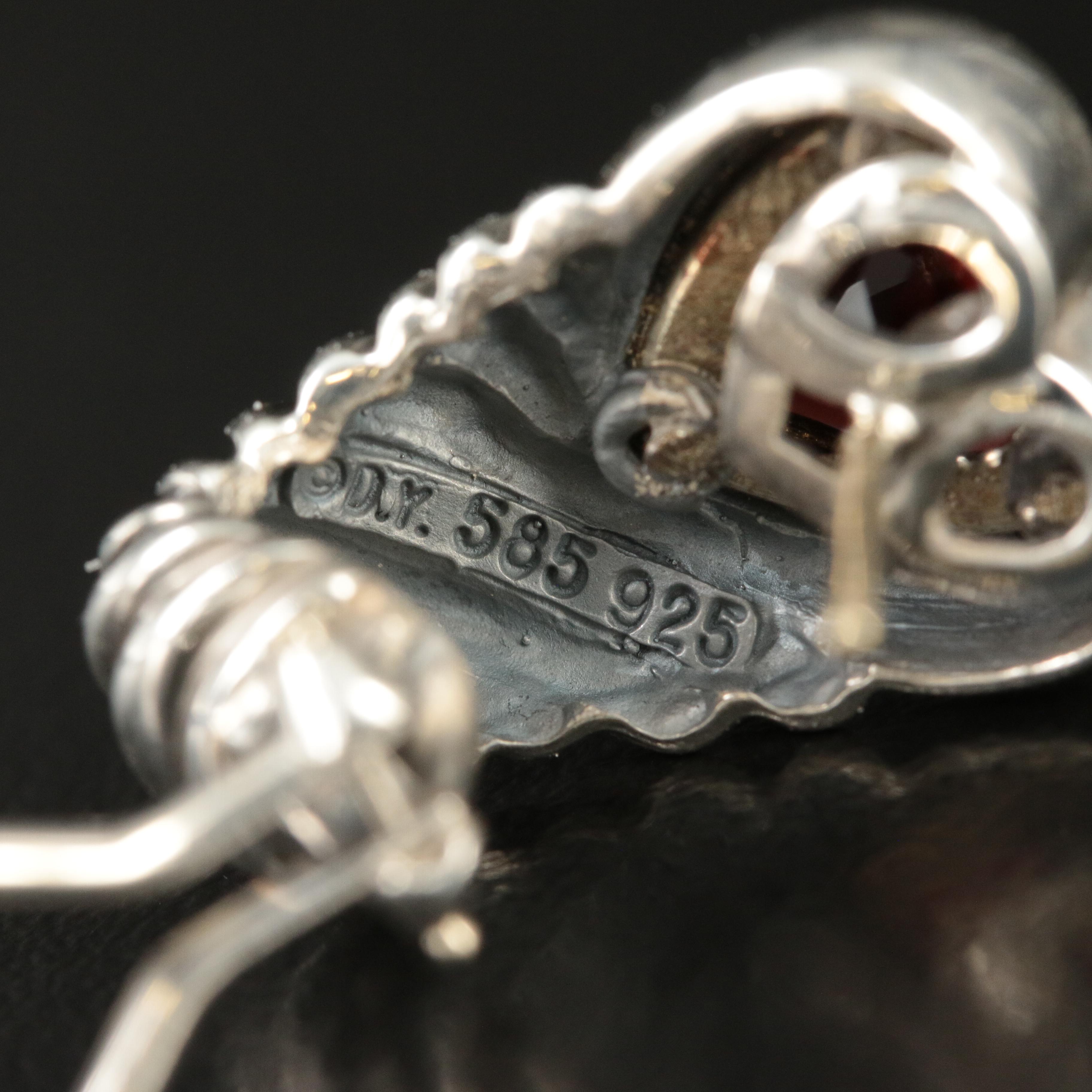 David Yurman Sterling and 14K Garnet Shrimp Heart Earrings