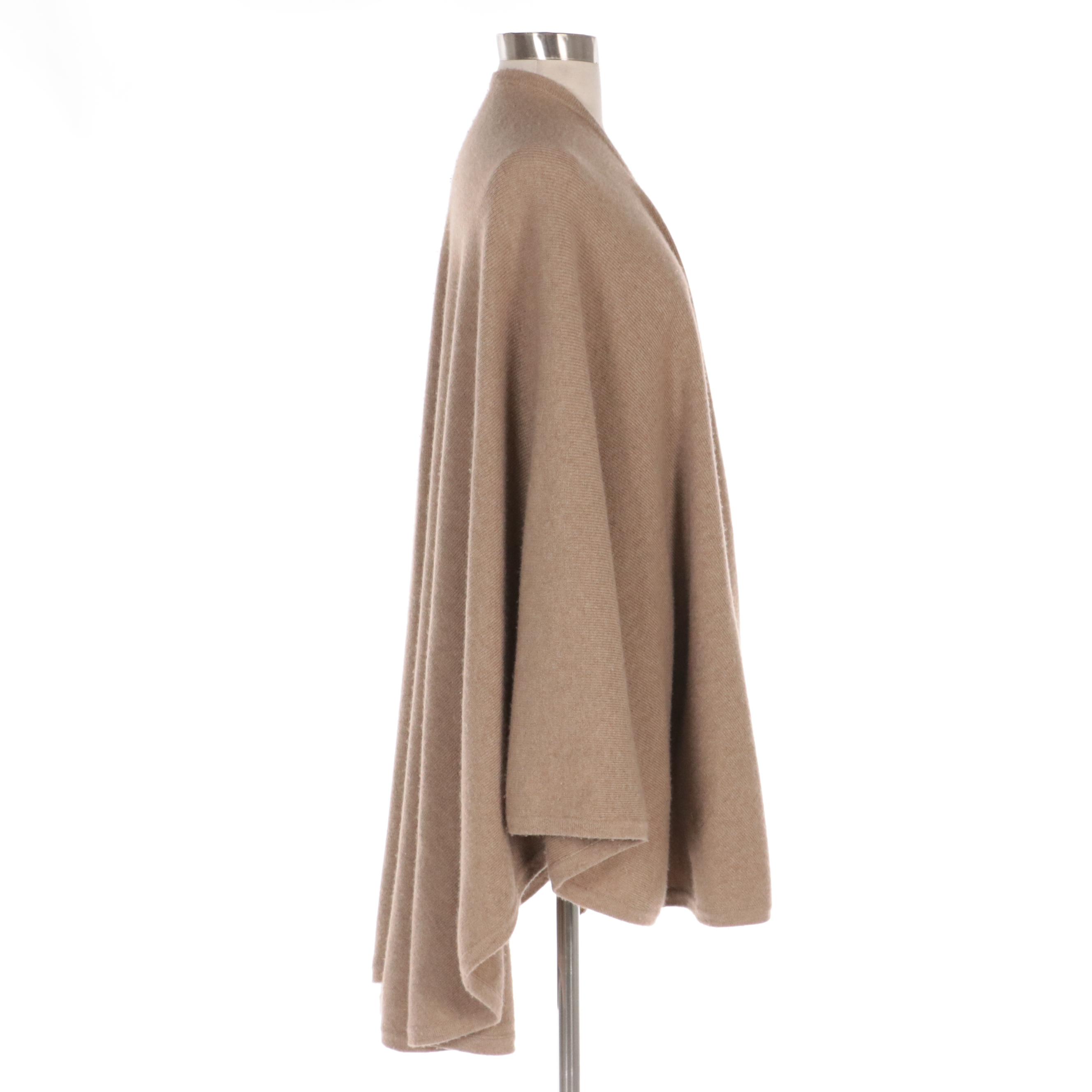The Cashmere Collector Knit Open Front Shawl in Tan Cashmere