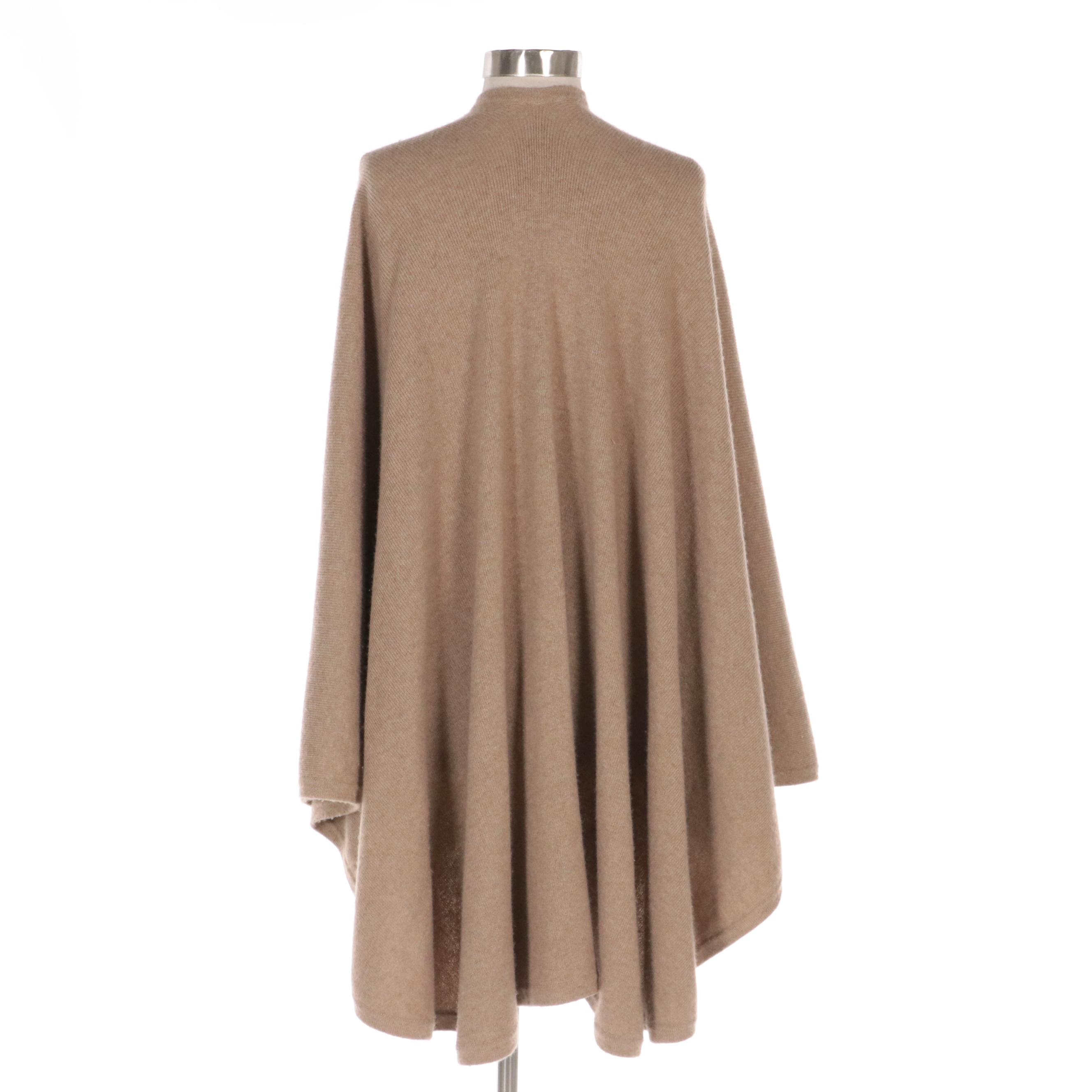 The Cashmere Collector Knit Open Front Shawl in Tan Cashmere