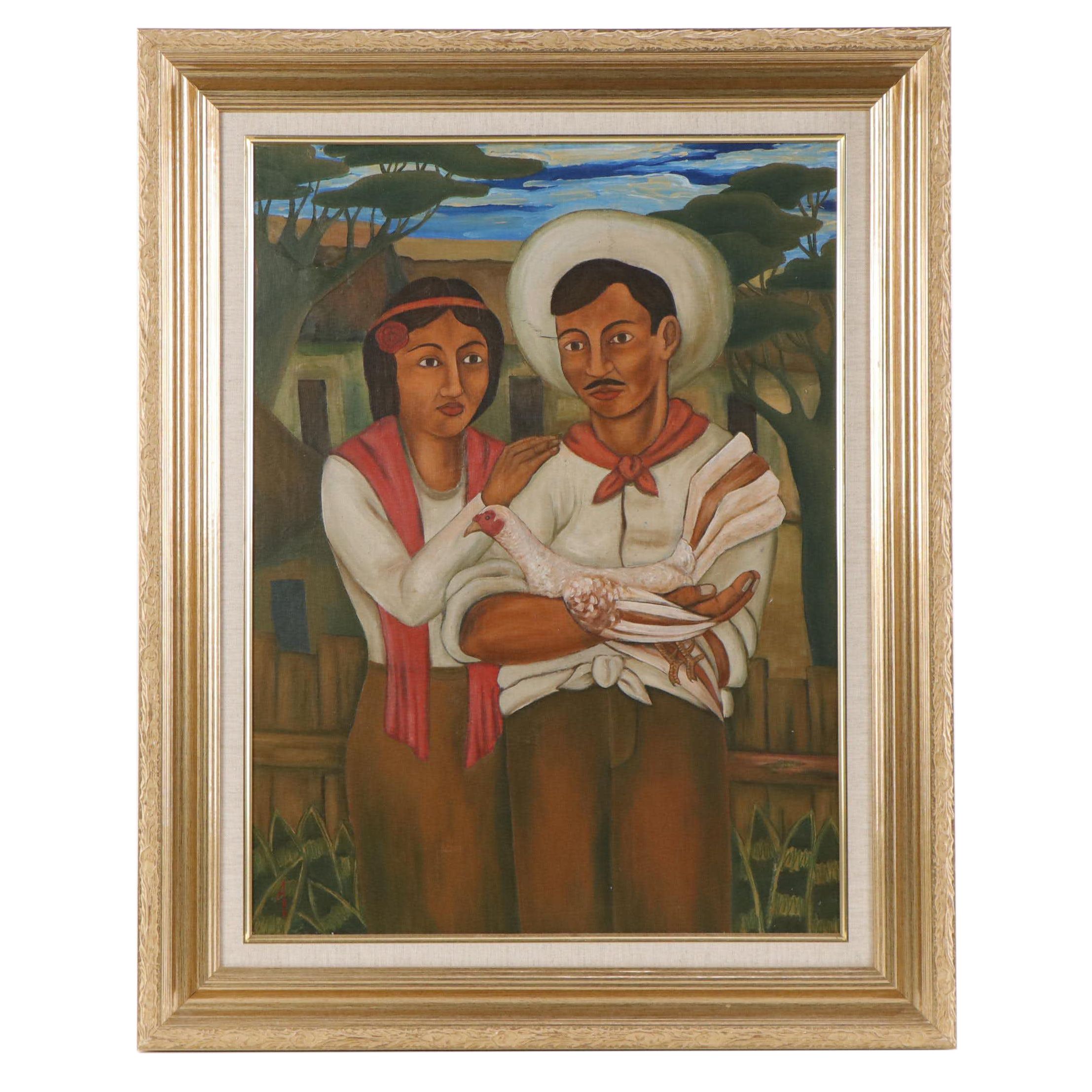 Figurative Oil Painting in the Manner of Eduardo Abela