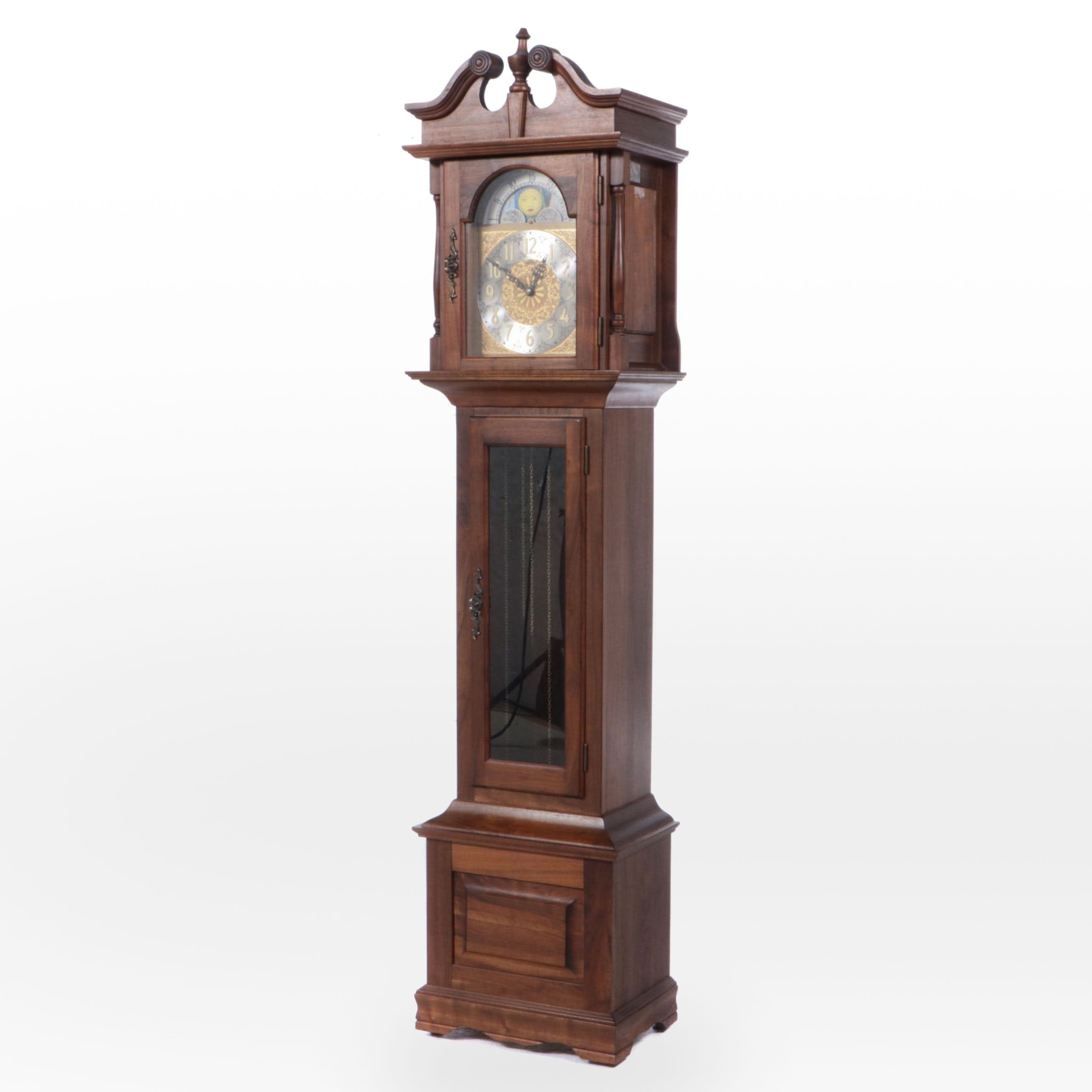 Emperor Clock Co. Walnut Cased Grandfather Clock, Late 20th Century