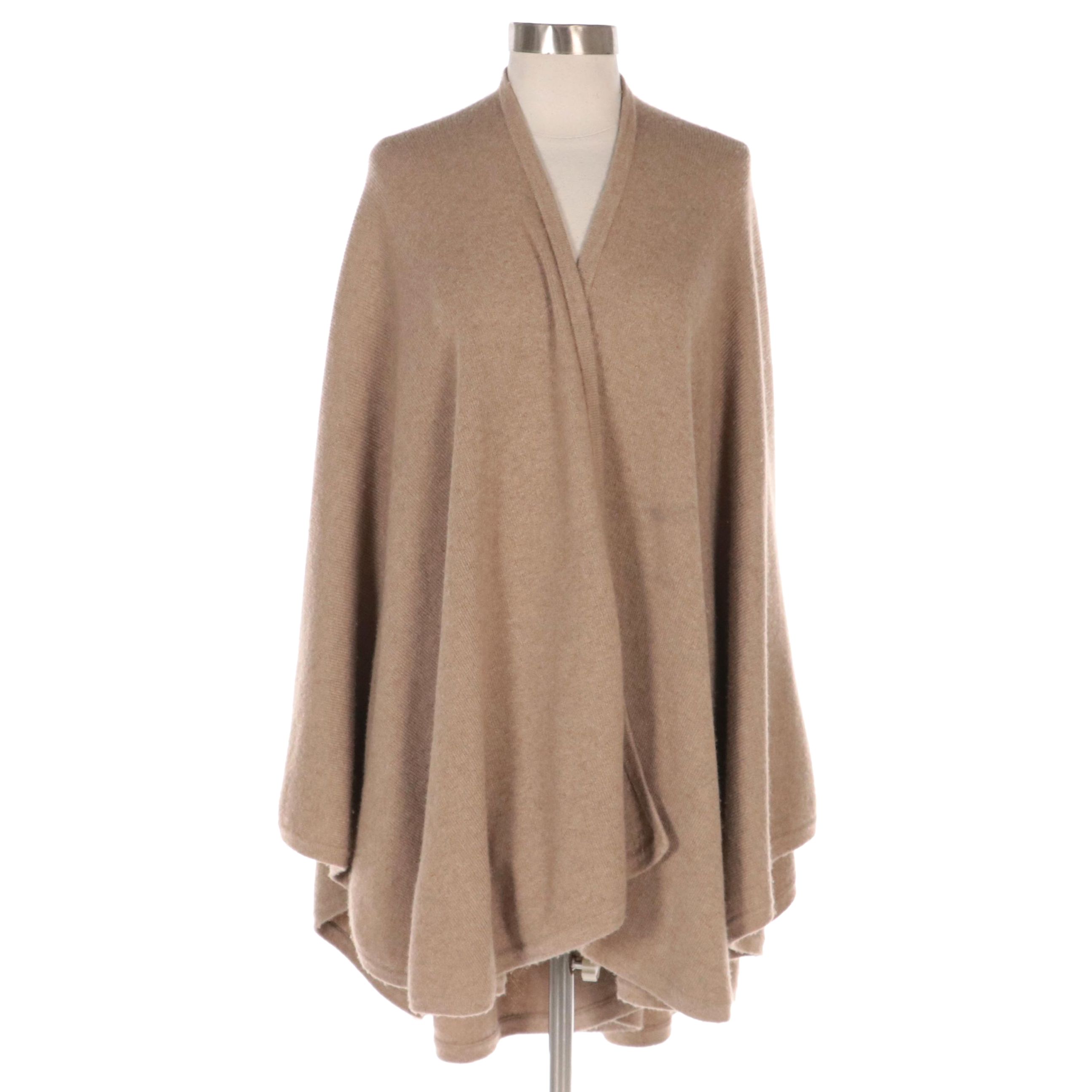 The Cashmere Collector Knit Open Front Shawl in Tan Cashmere