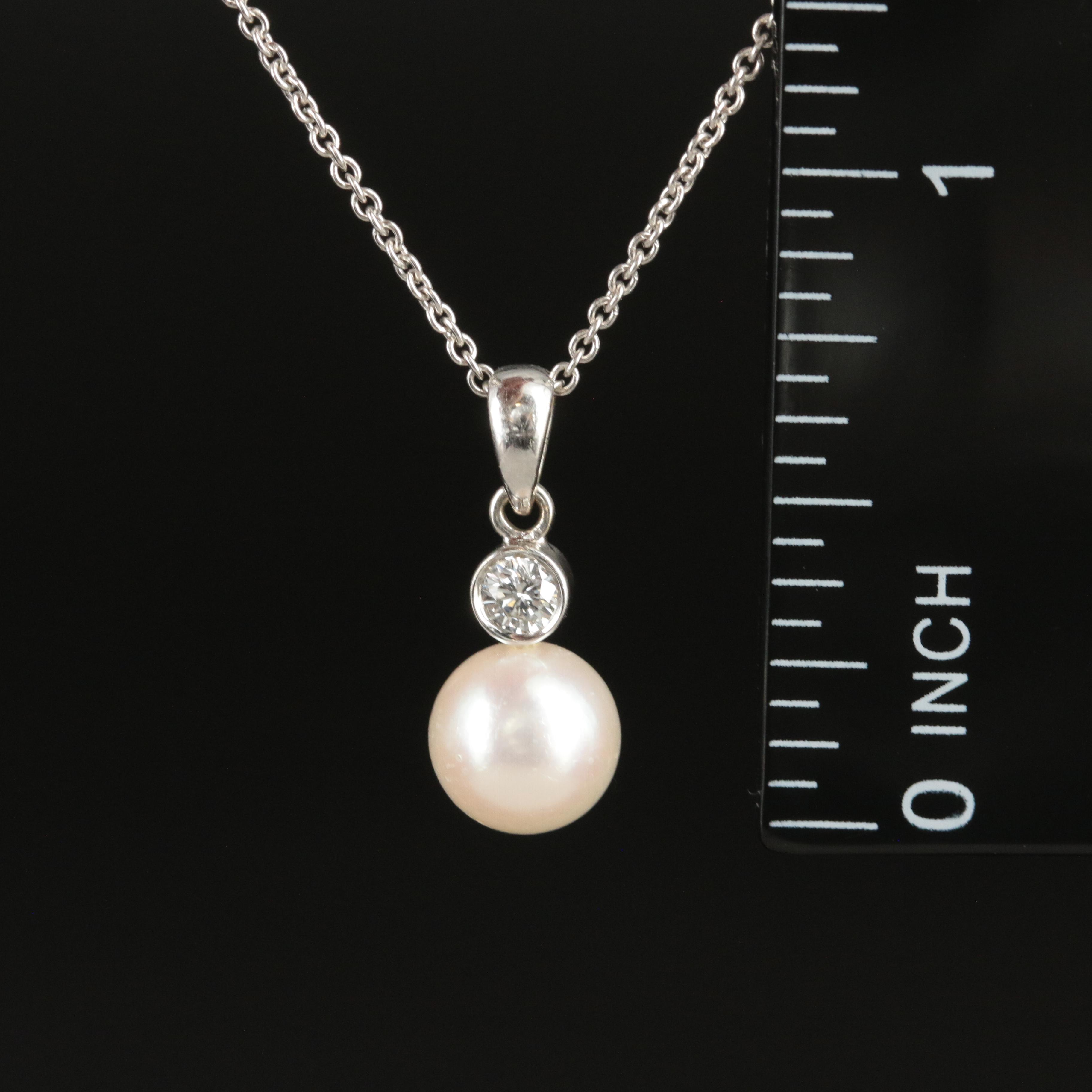 Mikimoto 18K Pearl and 0.12 CT Diamond Pendant on a 14K Cable Chain