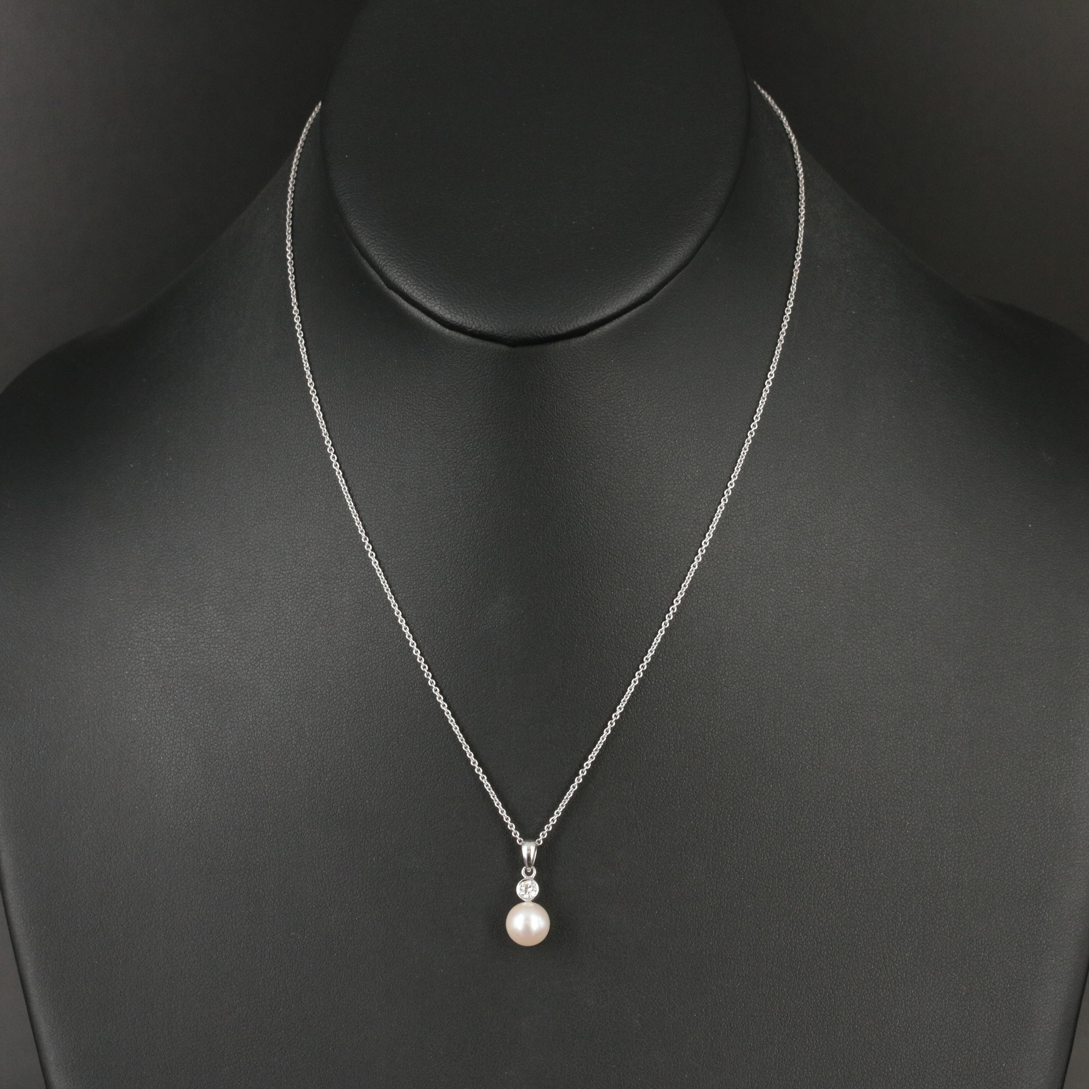 Mikimoto 18K Pearl and 0.12 CT Diamond Pendant on a 14K Cable Chain