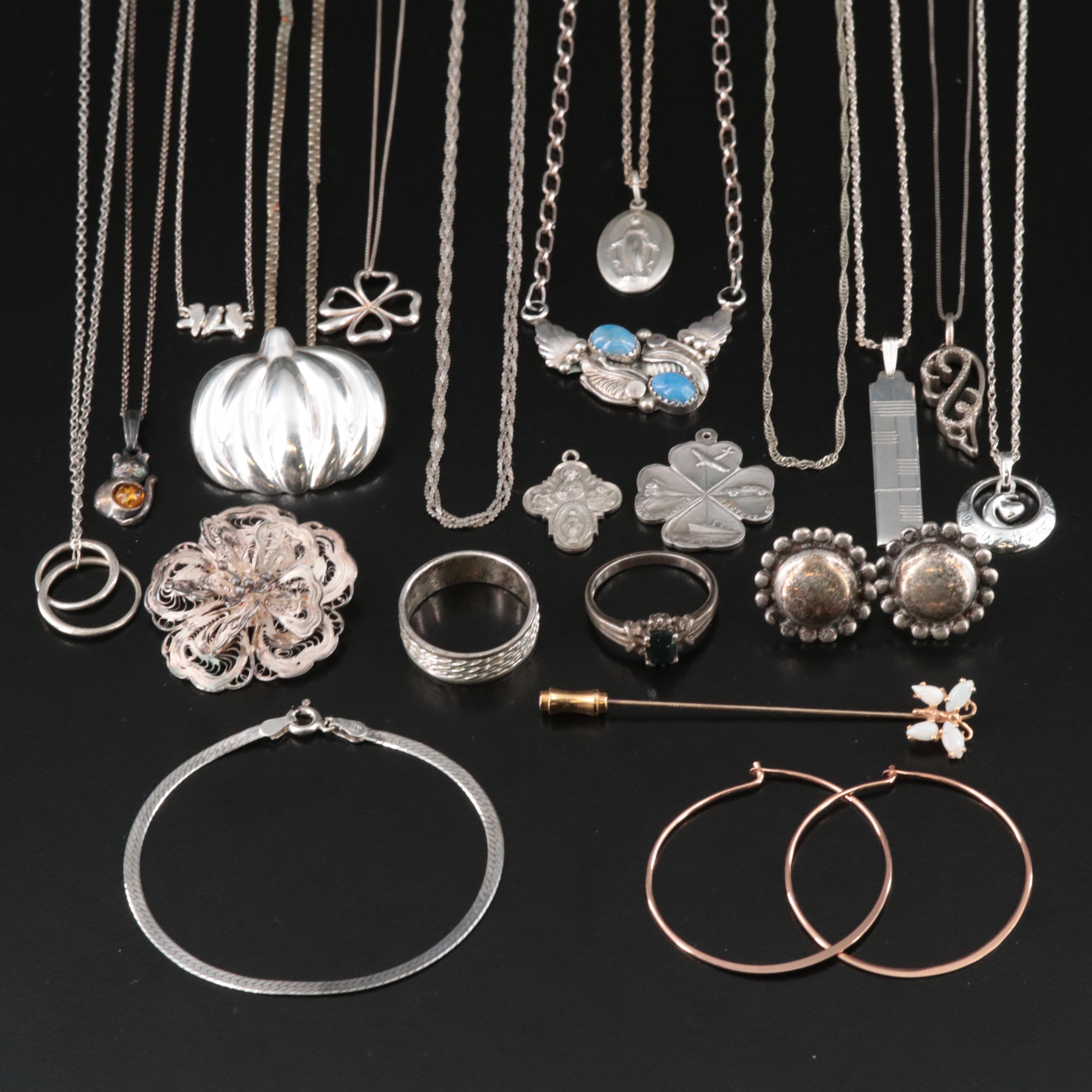 Sterling Jewelry Assortment Including 14K, Opal and Sapphire