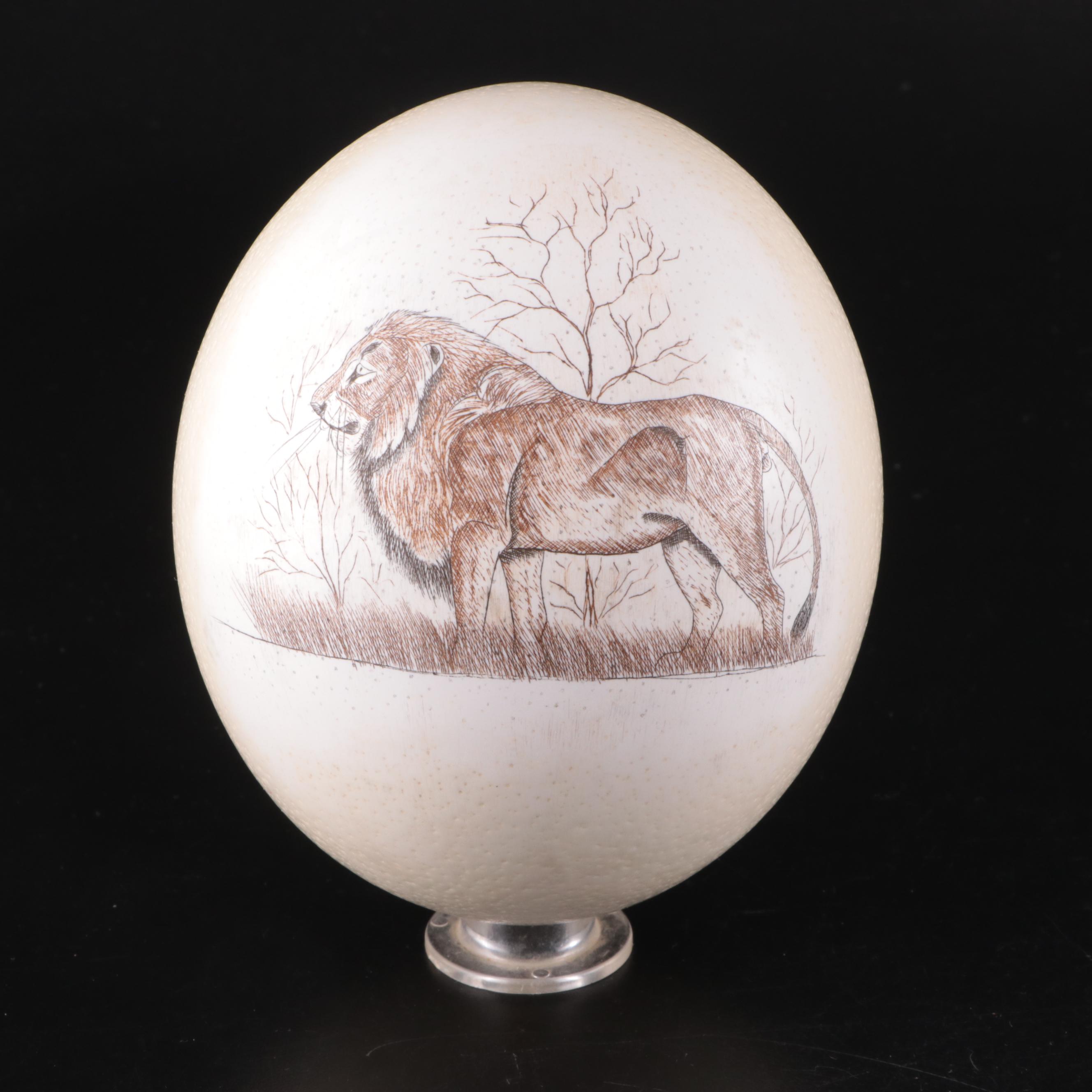 Scrimshaw Engraved Ostrich Egg