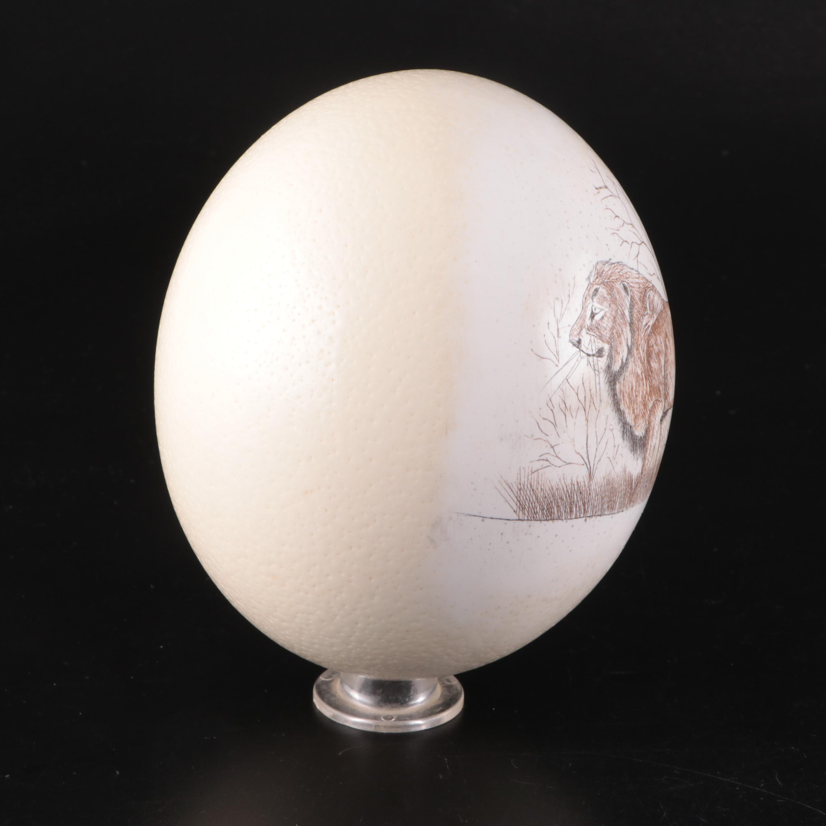 Scrimshaw Engraved Ostrich Egg