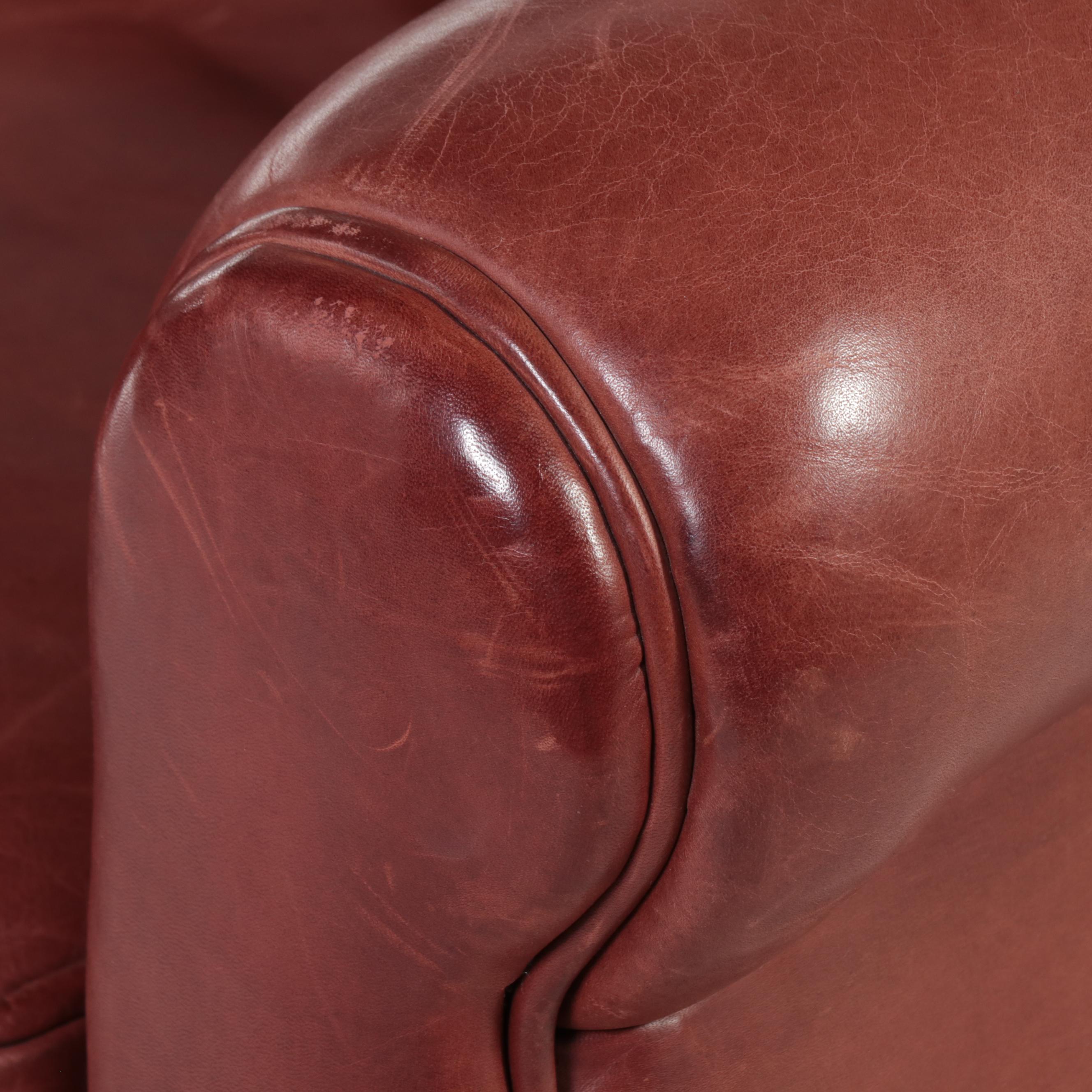 Classic Leather Inc. Mahogany and Leather Easy Armchair
