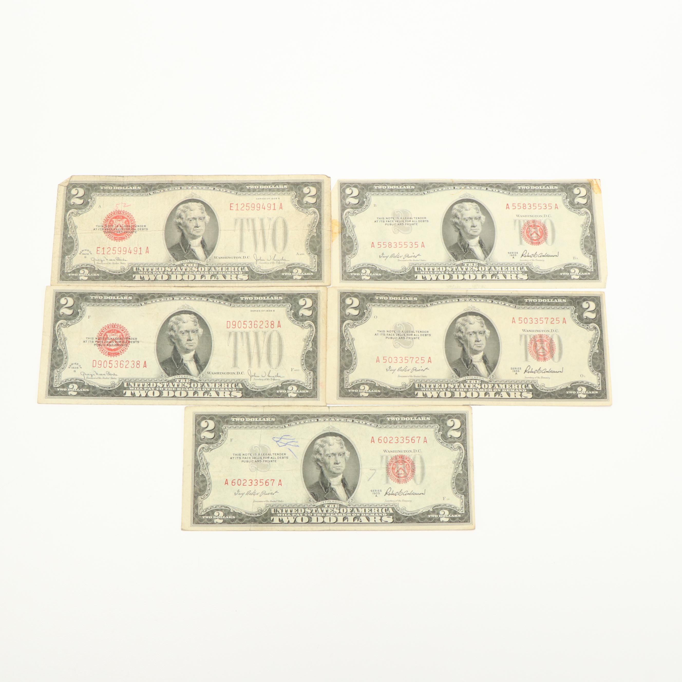Collection of Fourteen United States Two Dollar Bills